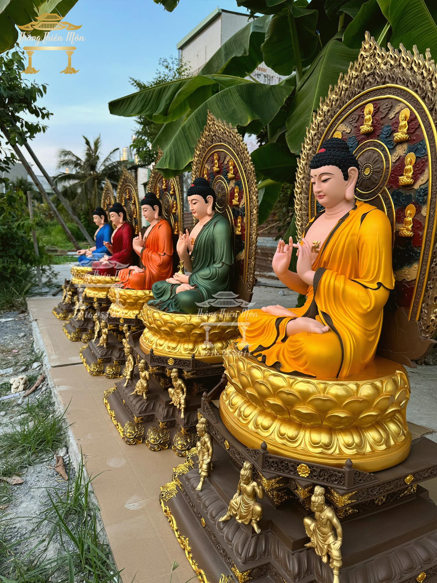 Tôn tượng Thất Phật Dược Sư, Kích thước 115cm, Sơn phối màu