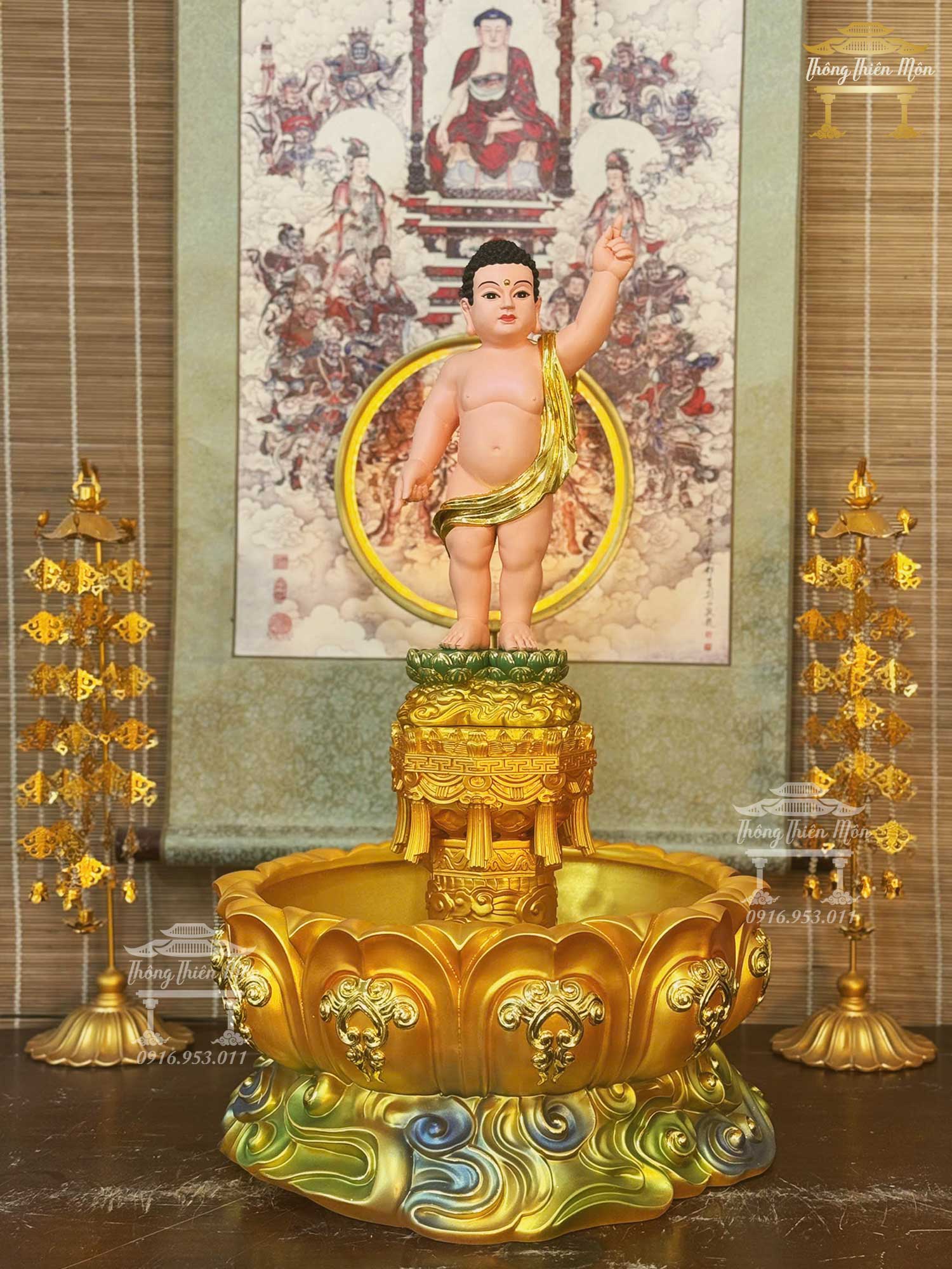 Chậu tắm + Tôn tượng Đản Sanh, Kích thước tổng thể 65cm