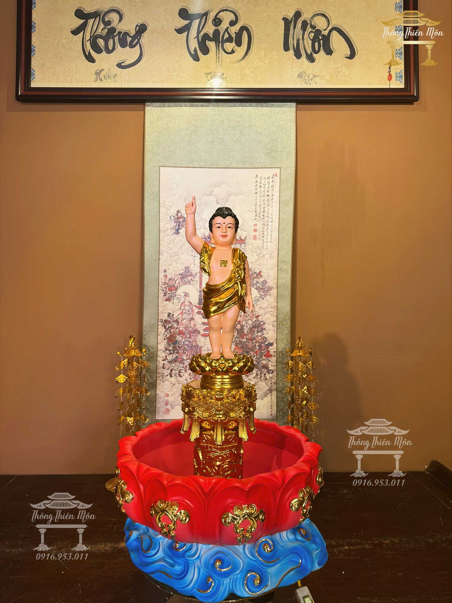 Bộ tượng Chậu tắm + Đản sanh, Kích thước tổng thể 65cm
