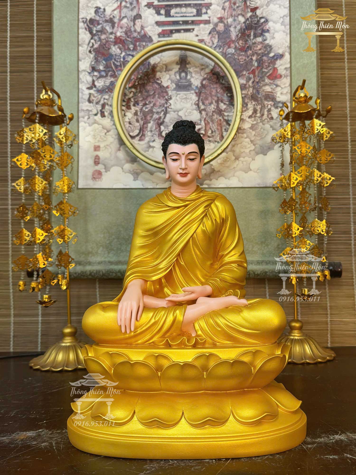 Tôn tượng Bổn Sư Ấn Địa Xúc tọa sen, Kích thước 32cm