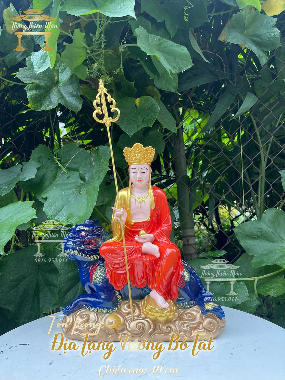 Tượng Địa Tạng Bồ Tát - 40cm - đế thính - áo màu cam vàng