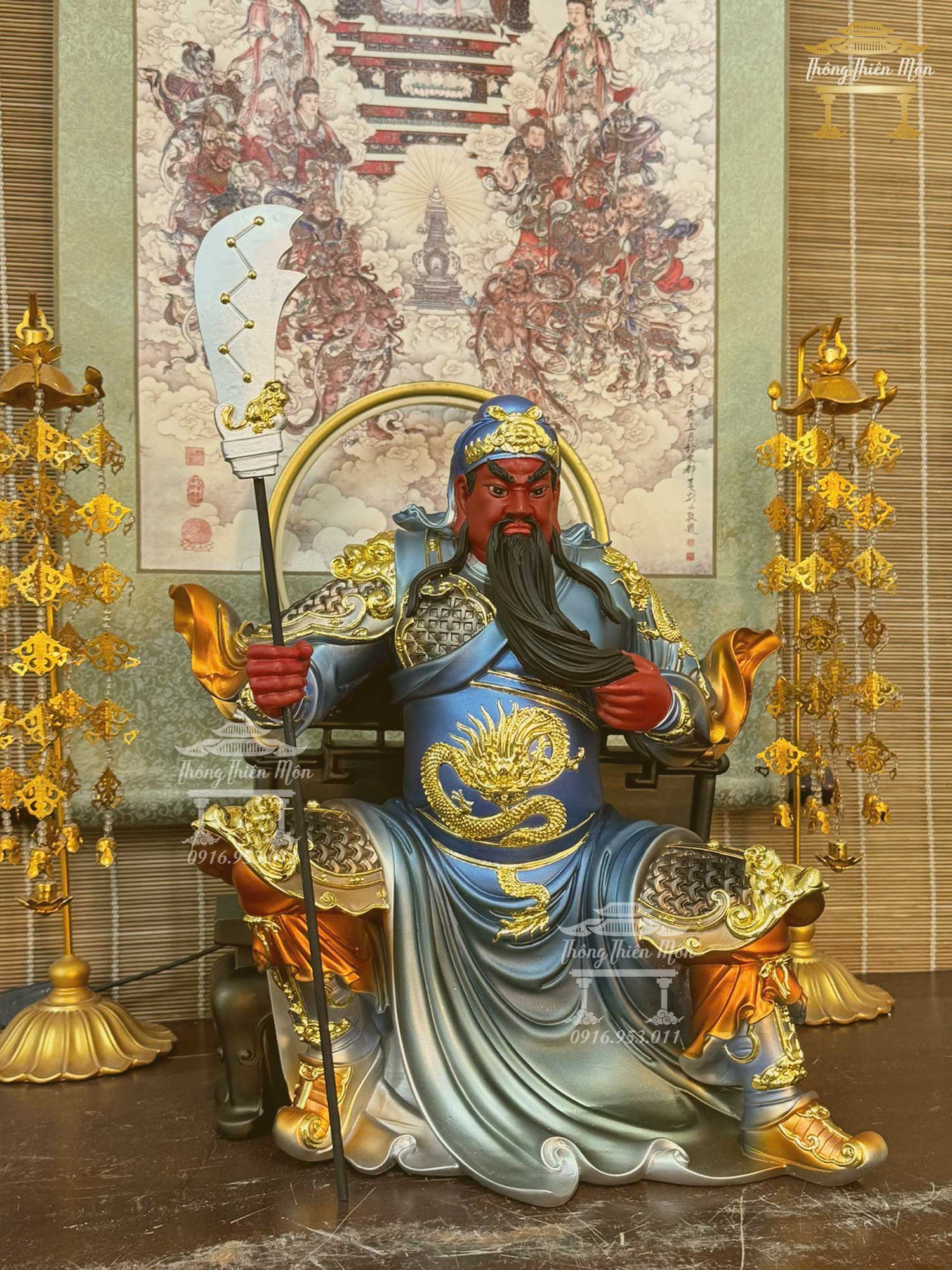Tôn tượng Quan Công (Quan Thánh), Kích thước 40cm, Phối màu trầm