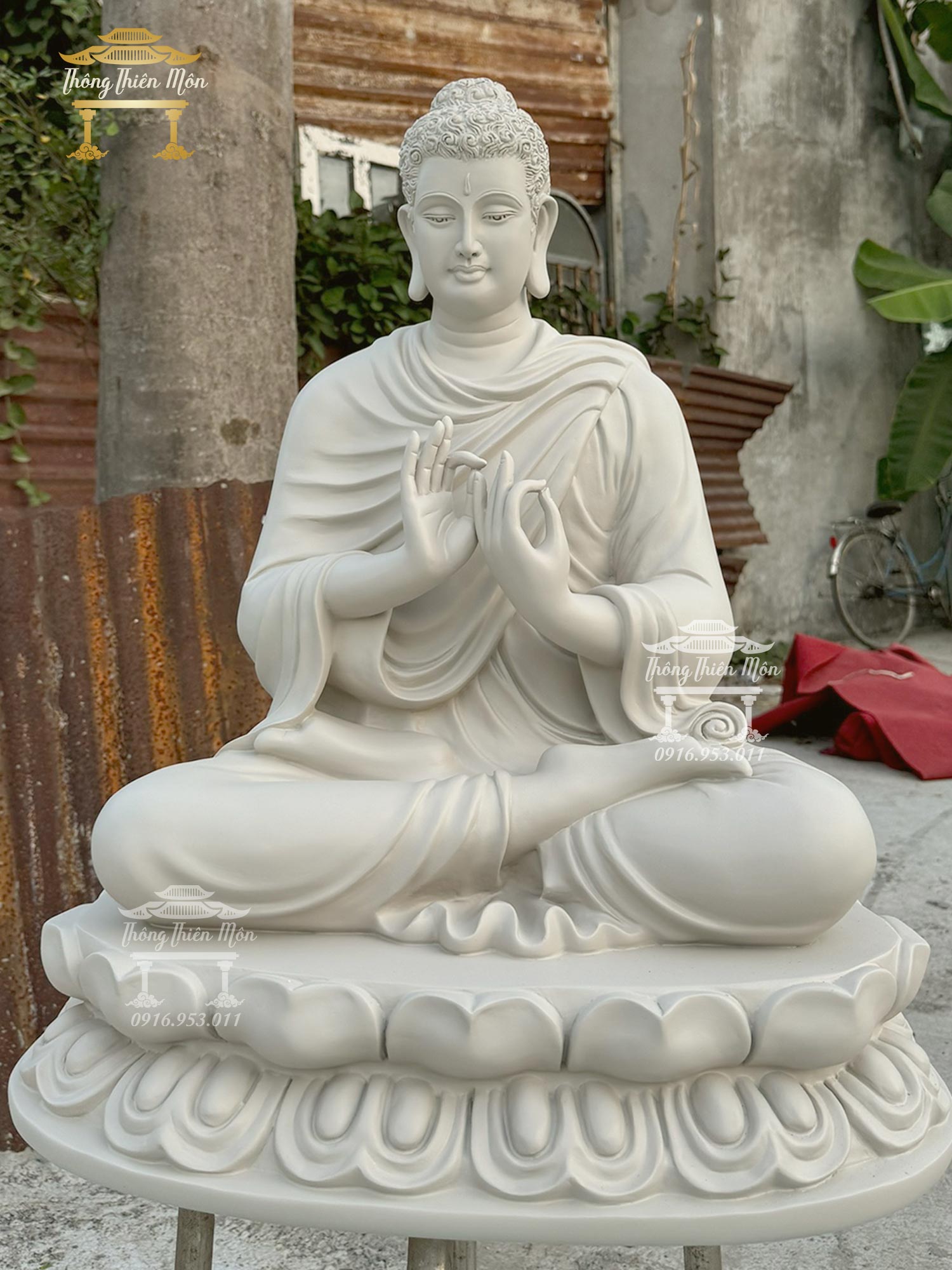 Tôn tượng Bổn Sư  Thích Ca Mâu Ni Ấn Chuyển Pháp Luân - Kích thước 70cm - Màu xám trắng