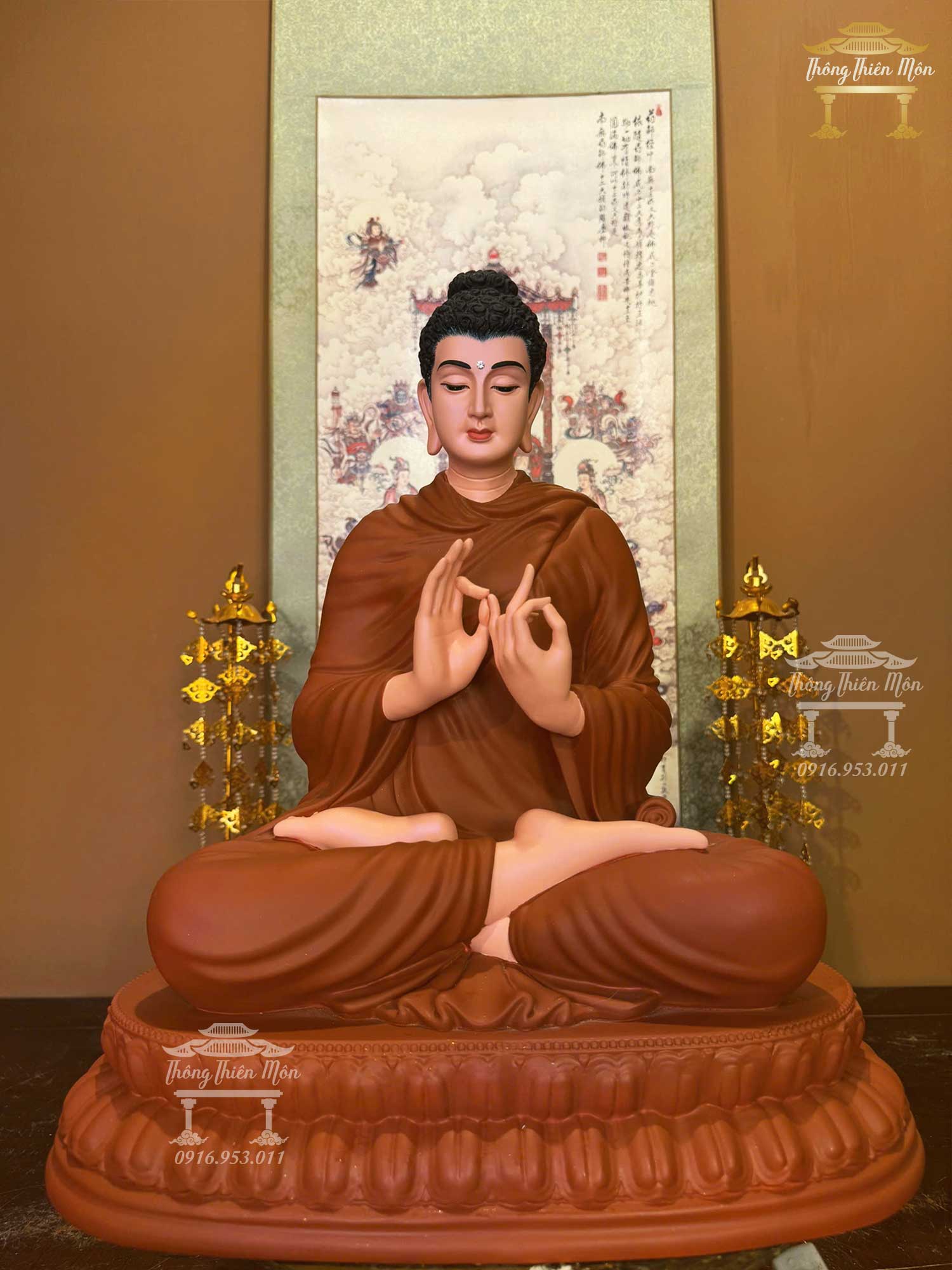 Tôn tượng Bổn Sư Thích Ca Ấn Chuyển Pháp Luân, Kích thước 45cm, Màu gốm