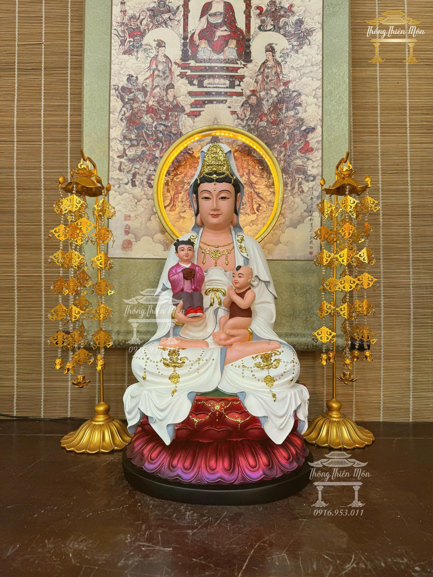 Tôn tượng Quan Âm Tống Tử, Kích thước 48cm, Màu trắng