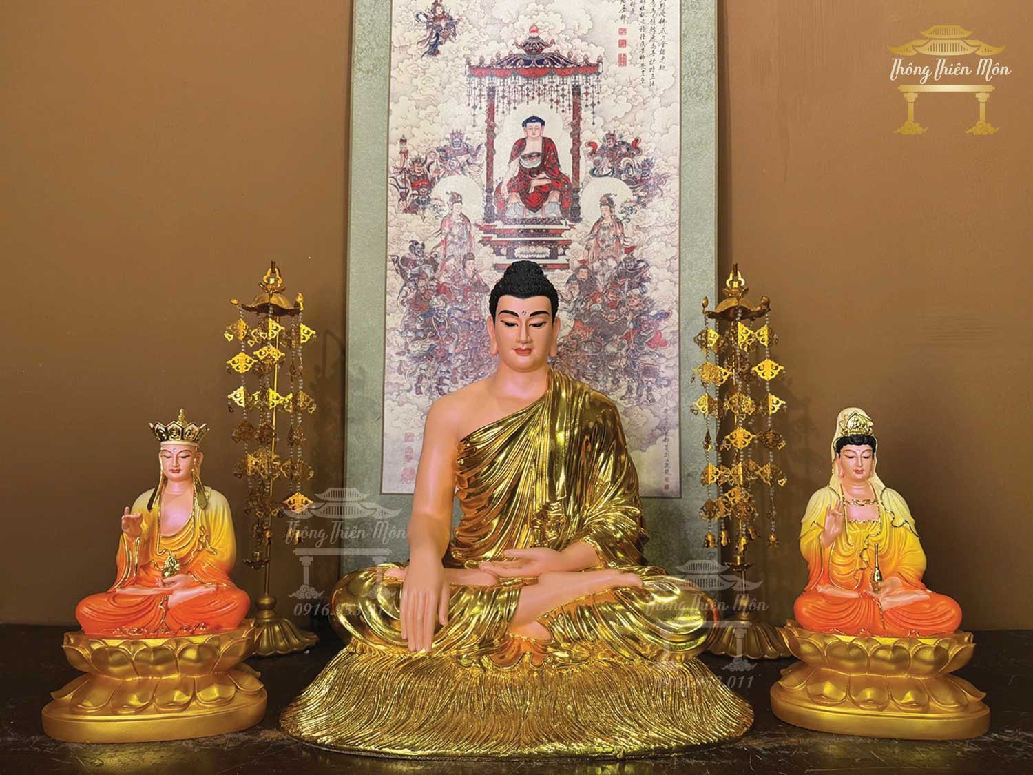 Tôn tượng Ta Bà Tam Thánh, Kích thước 30-45-30, Phối màu
