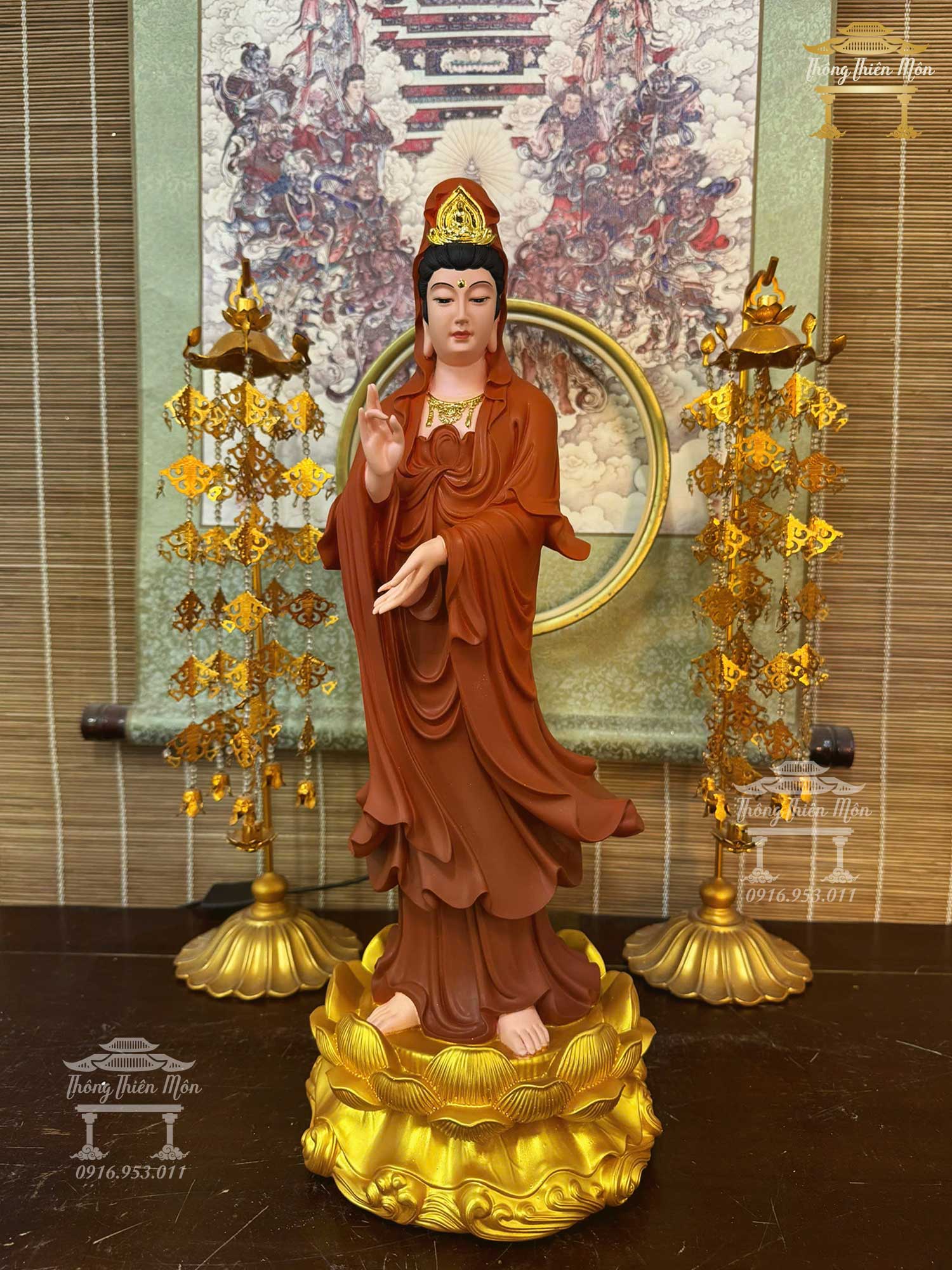 Tôn tượng Quan Âm Bồ Tát, Kích thước 50cm, Phối màu