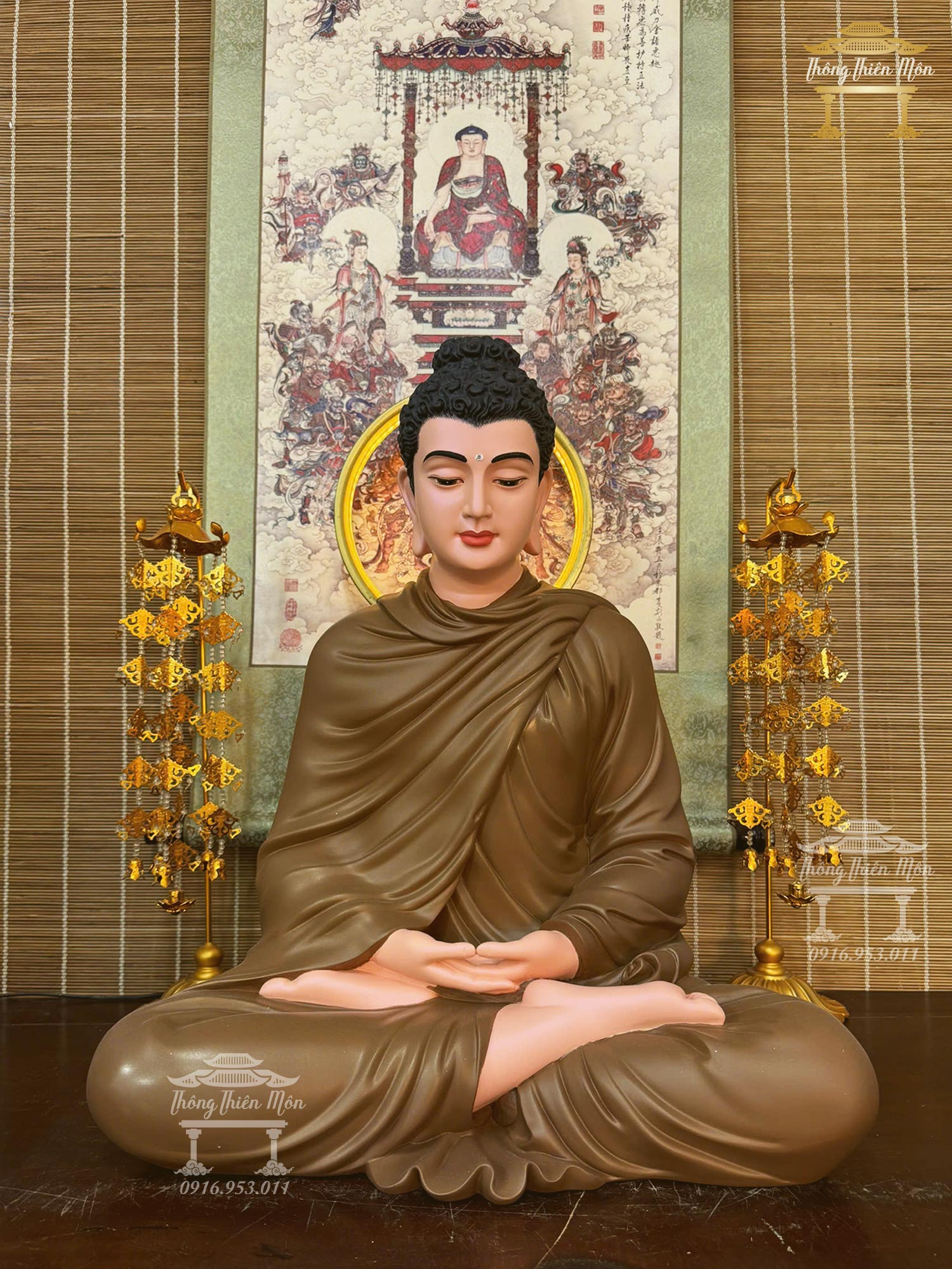 Kim thân (không đế) Bổn Sư Thiền Định, Màu nâu, Kích thước 50cm