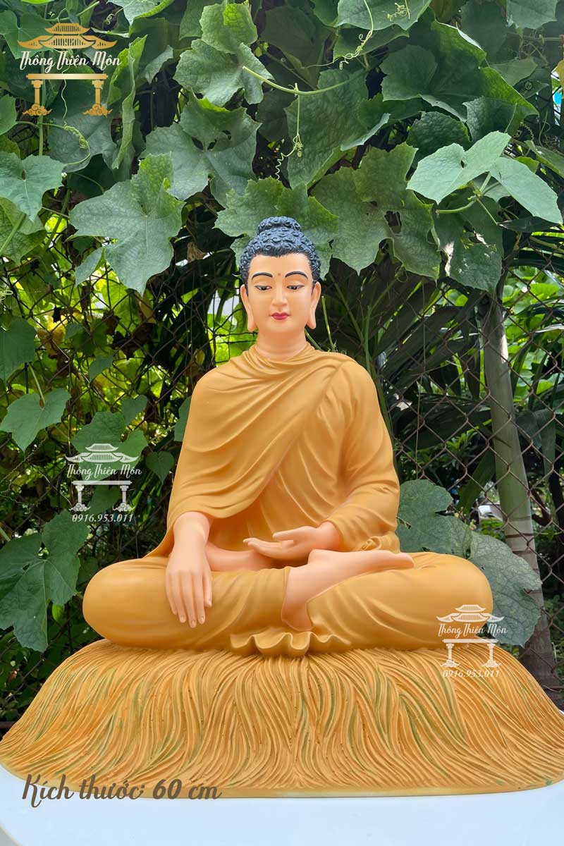 Tượng Bổn Sư Thích Ca Ấn Địa Xúc - cỏ - 60cm - Màu sơn khoáng