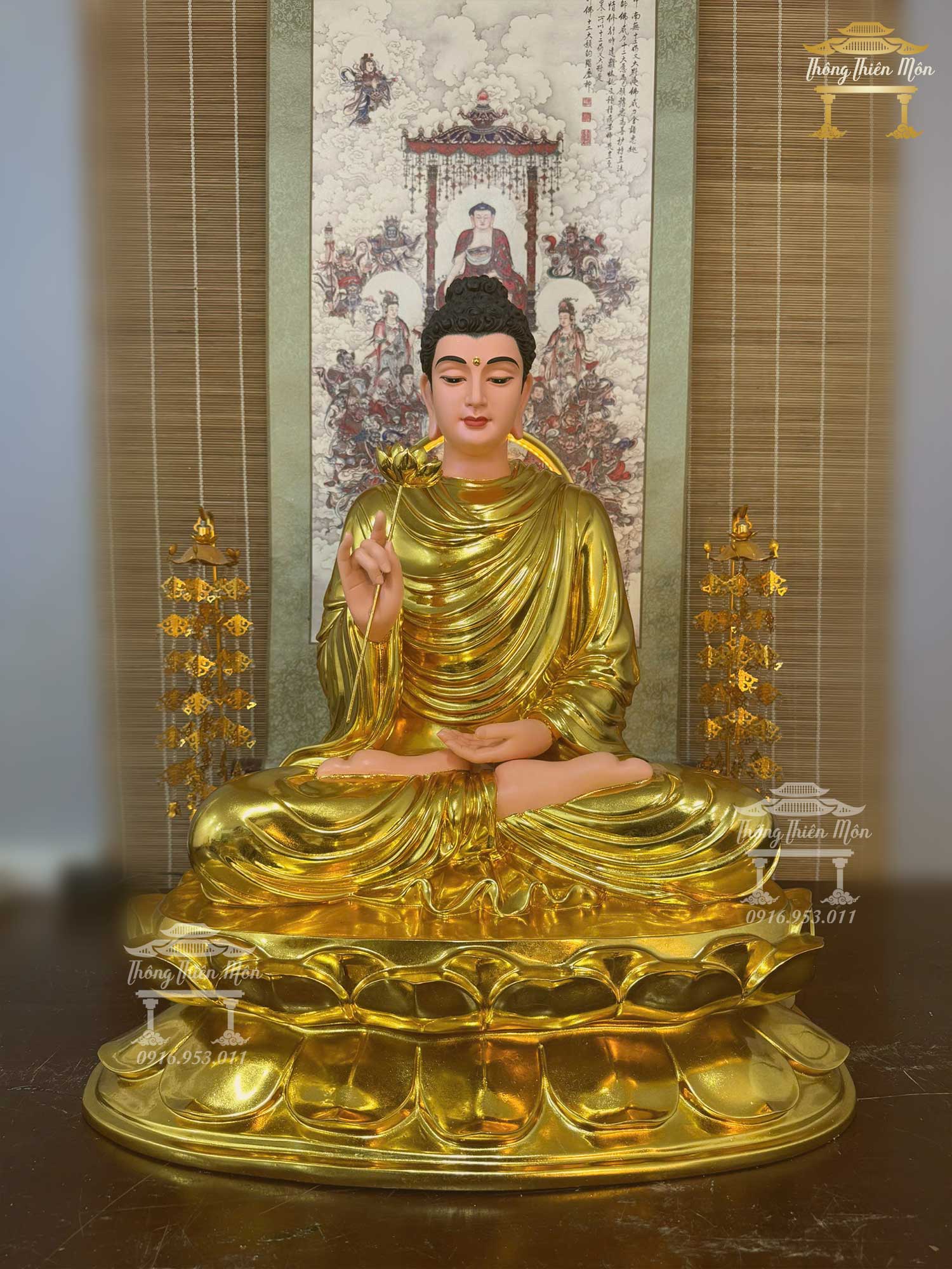 Tôn tượng Niêm Hoa Vi Tiếu Mạ Vàng, Kích thước 65cm