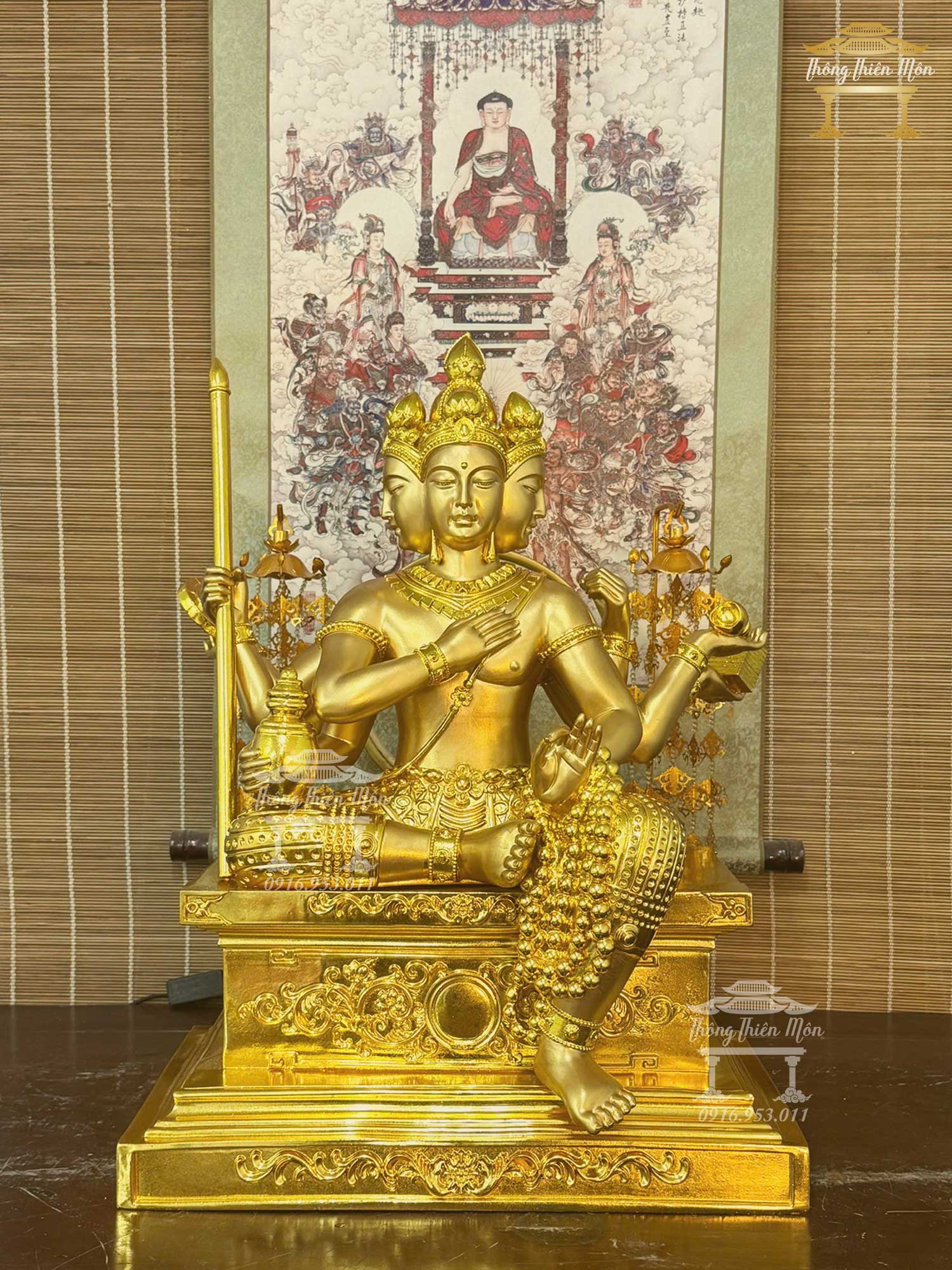 Tôn tượng Tứ Diện Thiên - Kích thước 60cm - Mạ vàng, da đồng