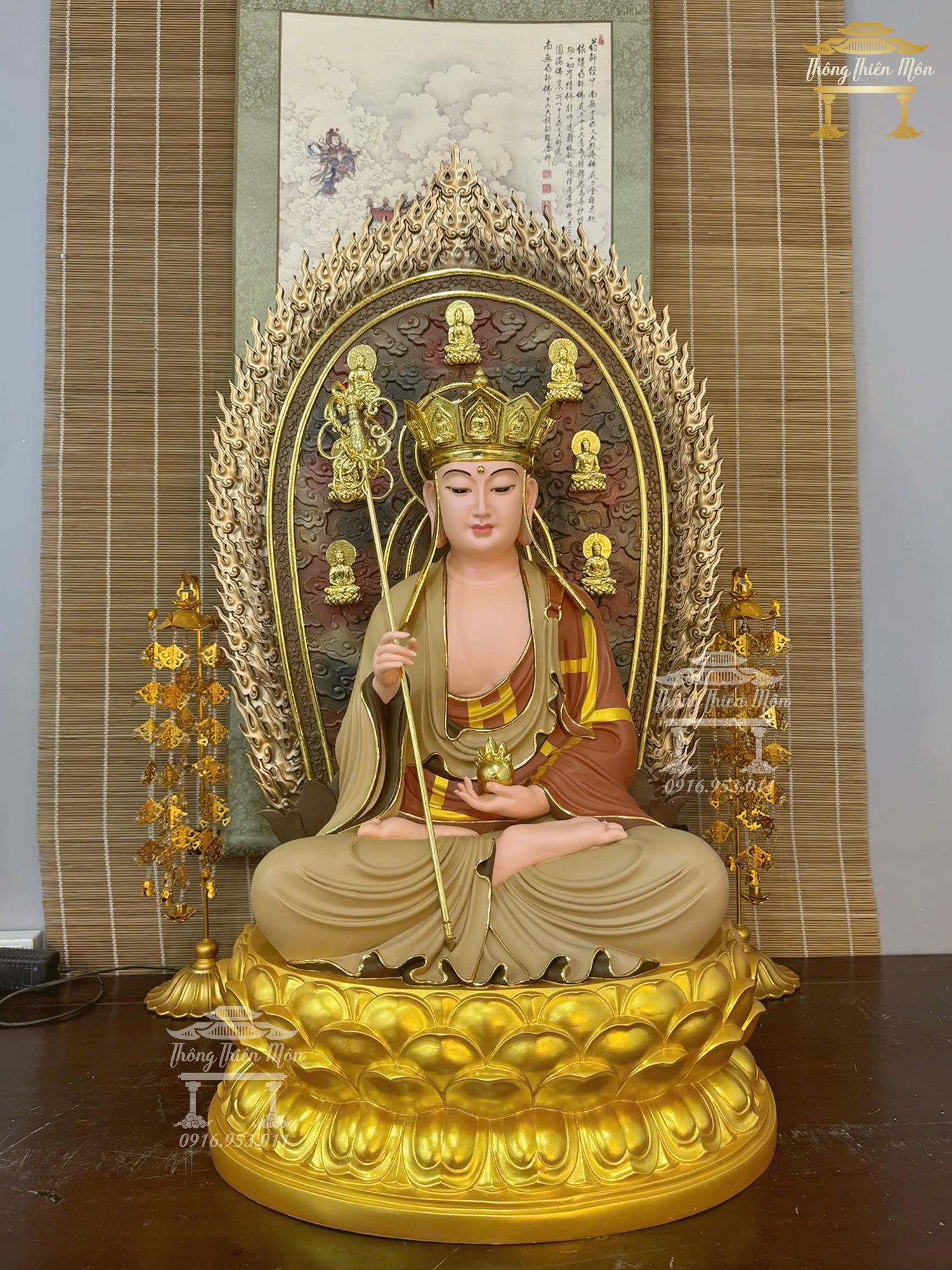 Tôn tượng Địa  Tạng Bồ Tát, Kích thước 90cm, Có tấm thân quang 
