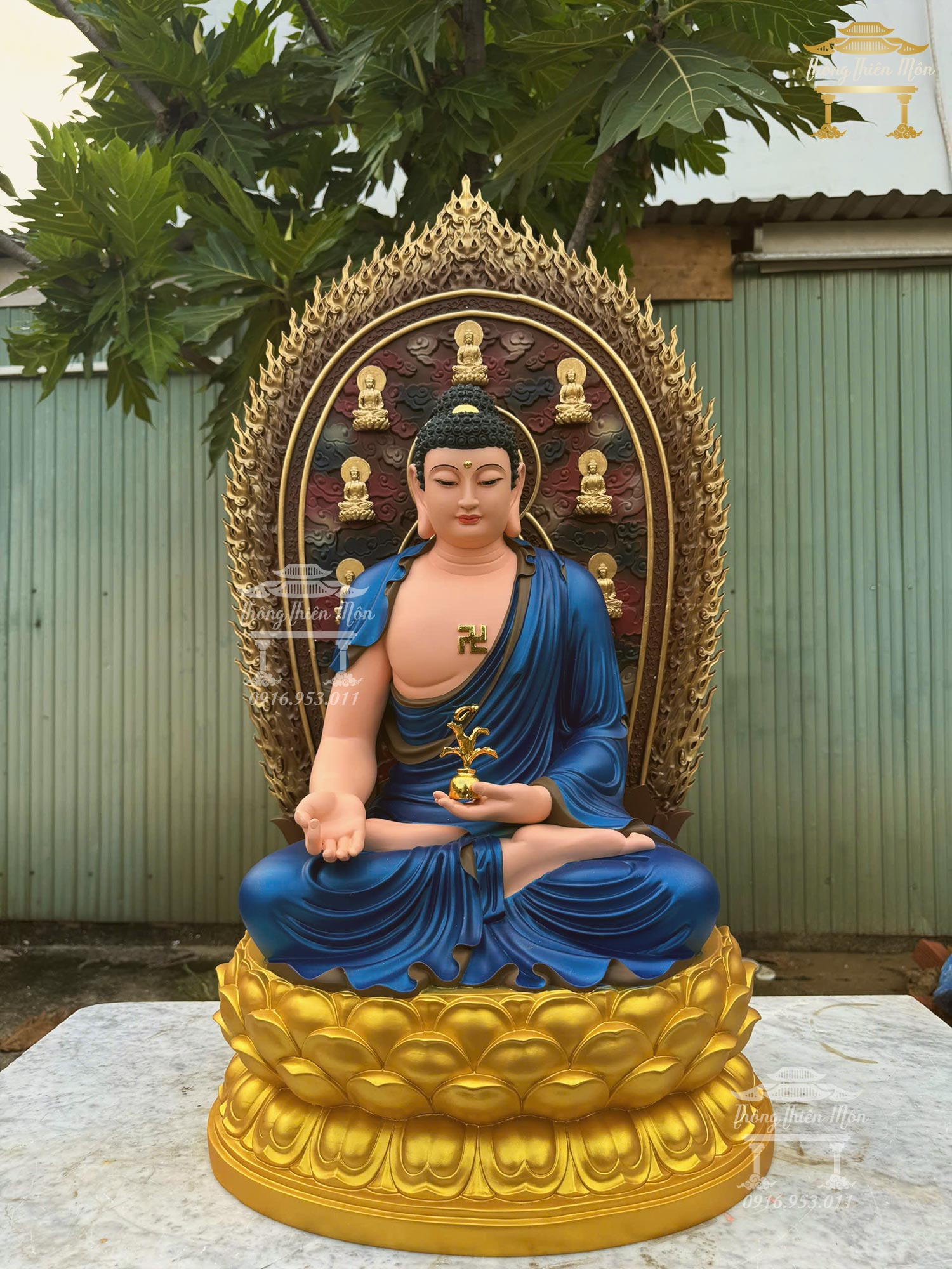 Tôn tượng Thất Phật Dược Sư, Sơn phối màu, Kích thước 90cm