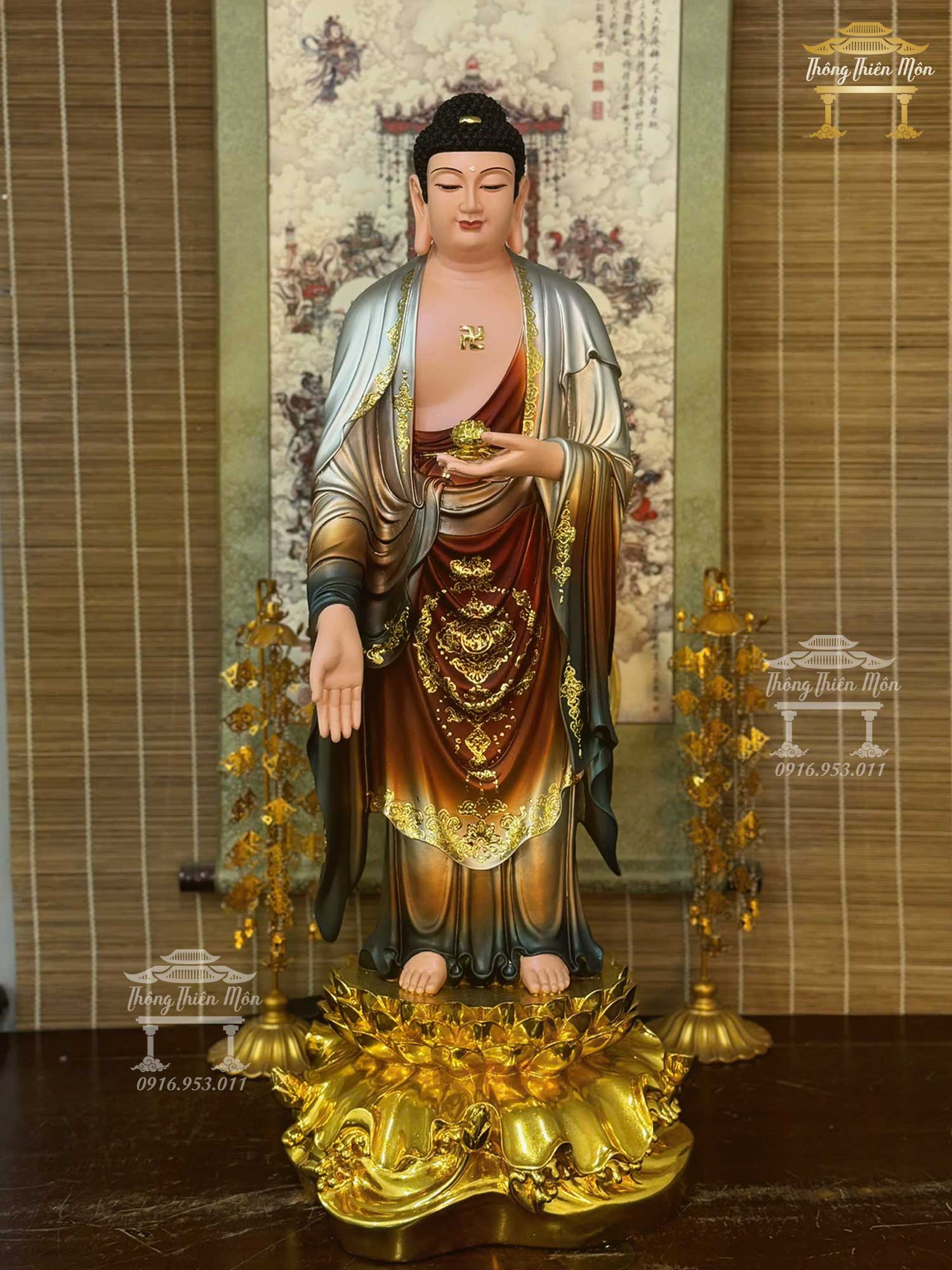 Tôn tương A Di Đà, Kích thước 90cm, Màu đồng