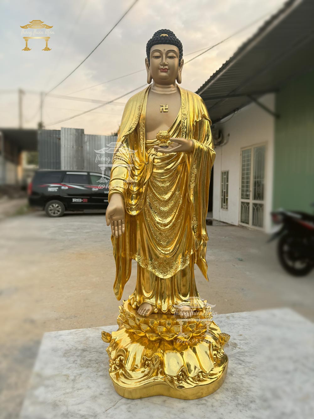 Tượng A Di Đà Phật cao 90cm - Mạ vàng, da giả đồng, dáng đứng