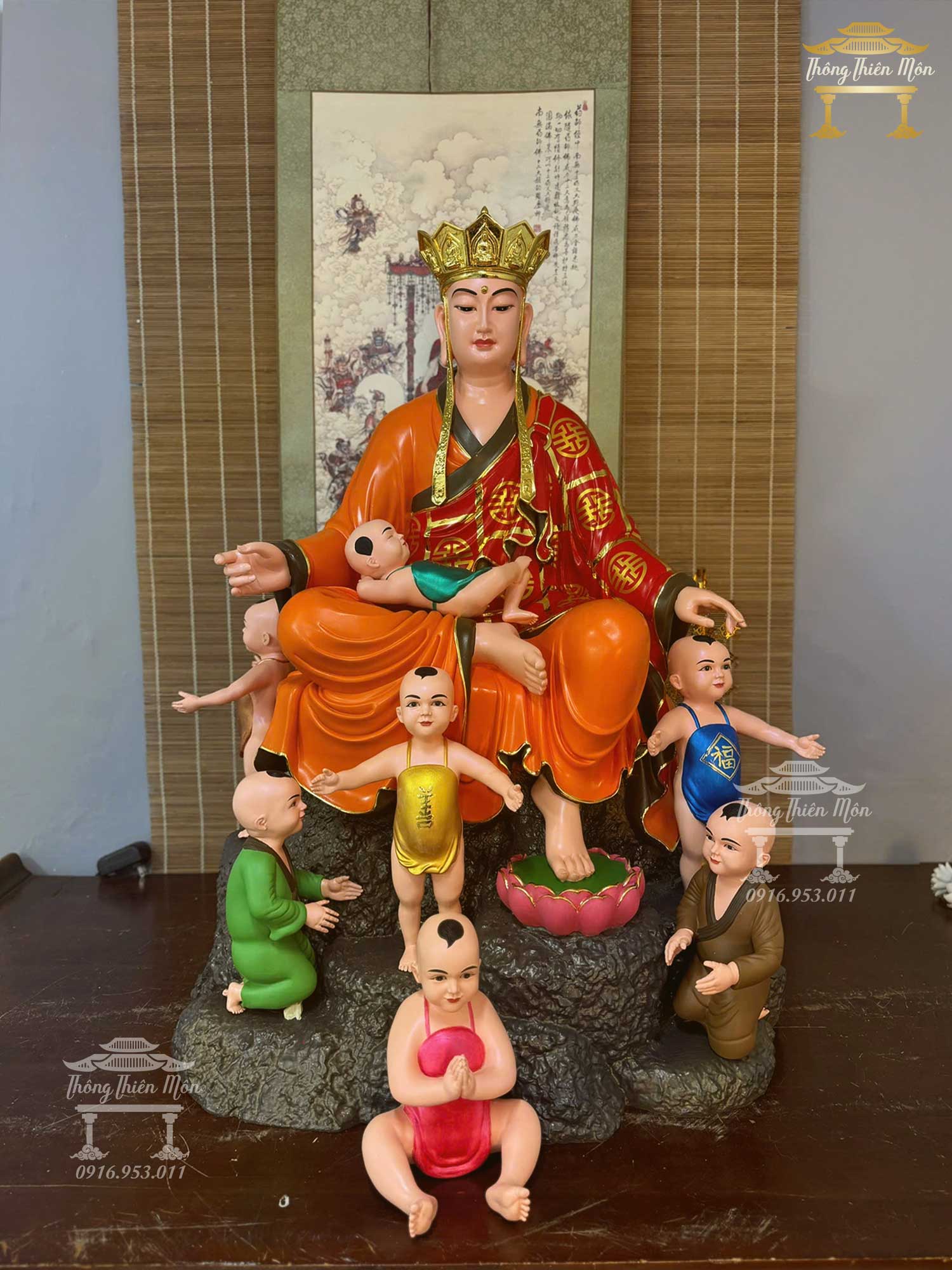 Tôn tượng Địa Tạng Độ Thai Nhi,  Kích thước 95cm, Y cam đỏ