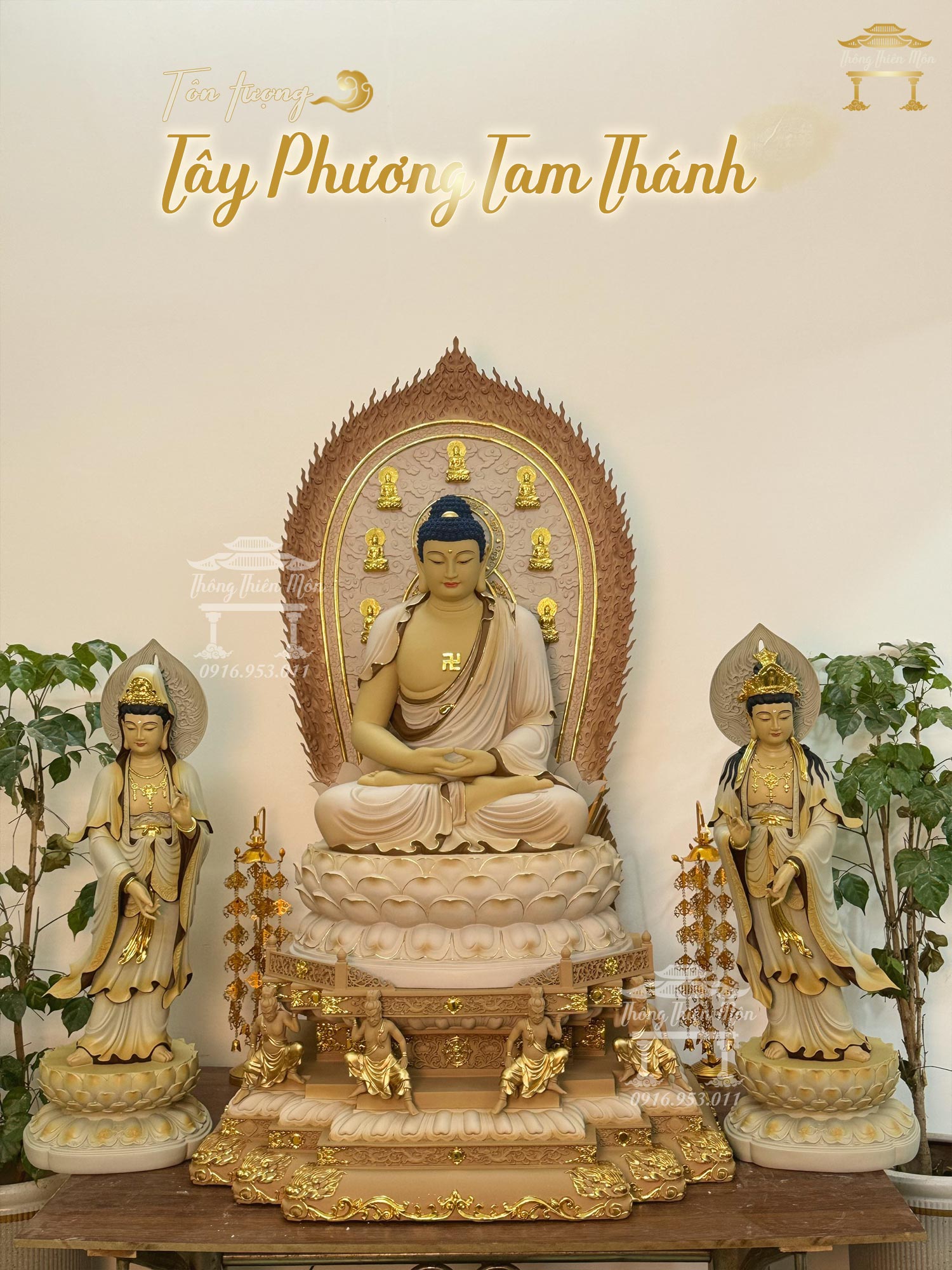 Tượng Tây Phương Tam Thánh, sơn khoáng viền vàng