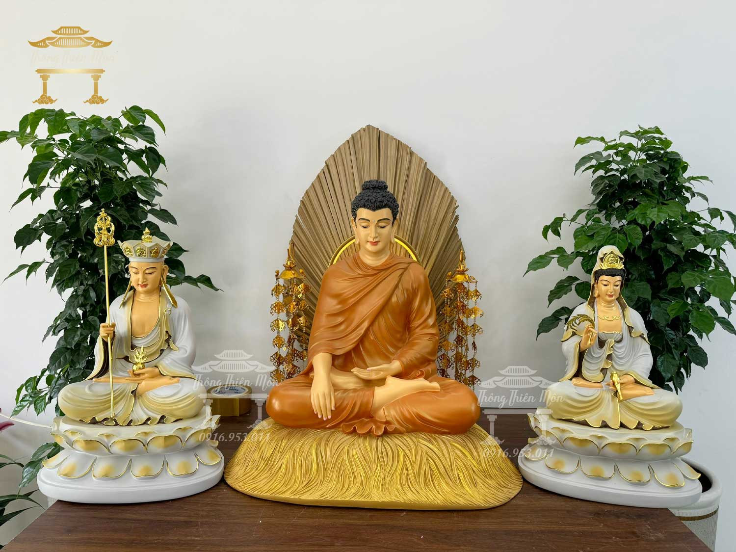 Tôn tượng Ta Bà Tam Thánh - Cao 45-60-45cm - Sơn phối màu theo yêu cầu