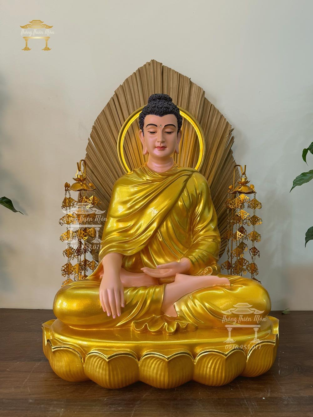 Tượng Bổn Sư Thích Ca Ấn Địa Xúc - 60cm - Sen 1 tầng - Phối màu theo yêu cầu