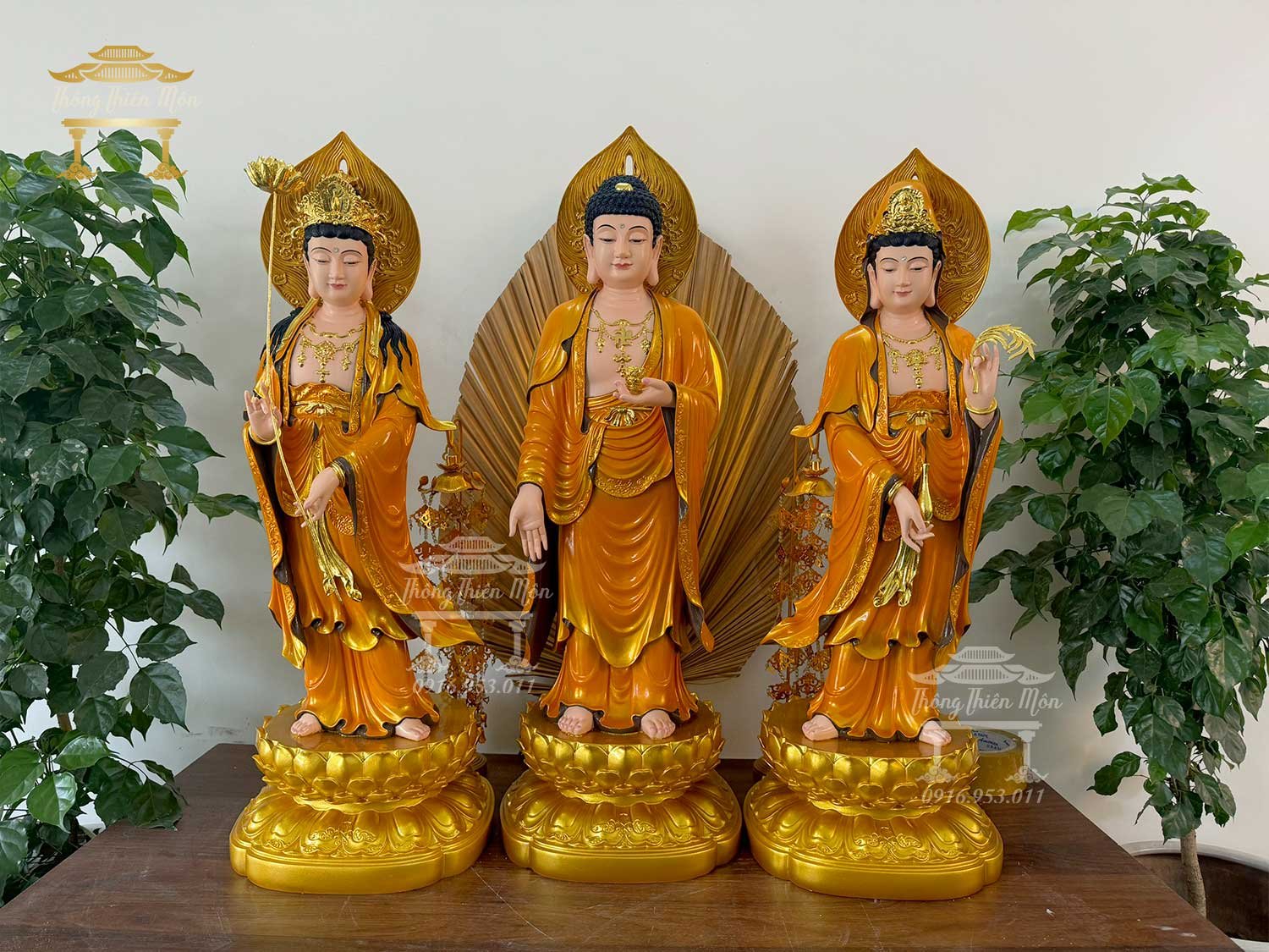 Tôn tượng Tây Phương Tam Thánh - Cao 70cm - Phối màu cam