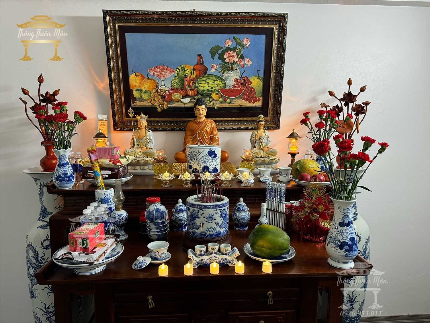 Tôn tượng Ta Bà Tam Thánh - Cao 45-60-45cm - Sơn màu theo yêu cầu