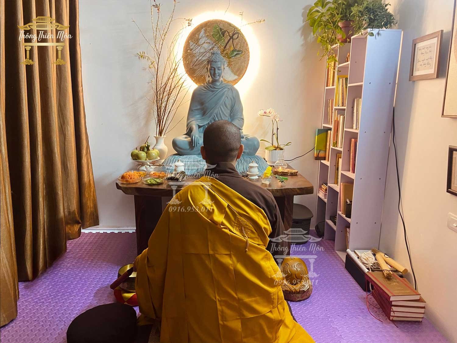 Tượng Bổn Sư Thích Ca Ấn Địa Xúc - 85cm - Màu xám xanh