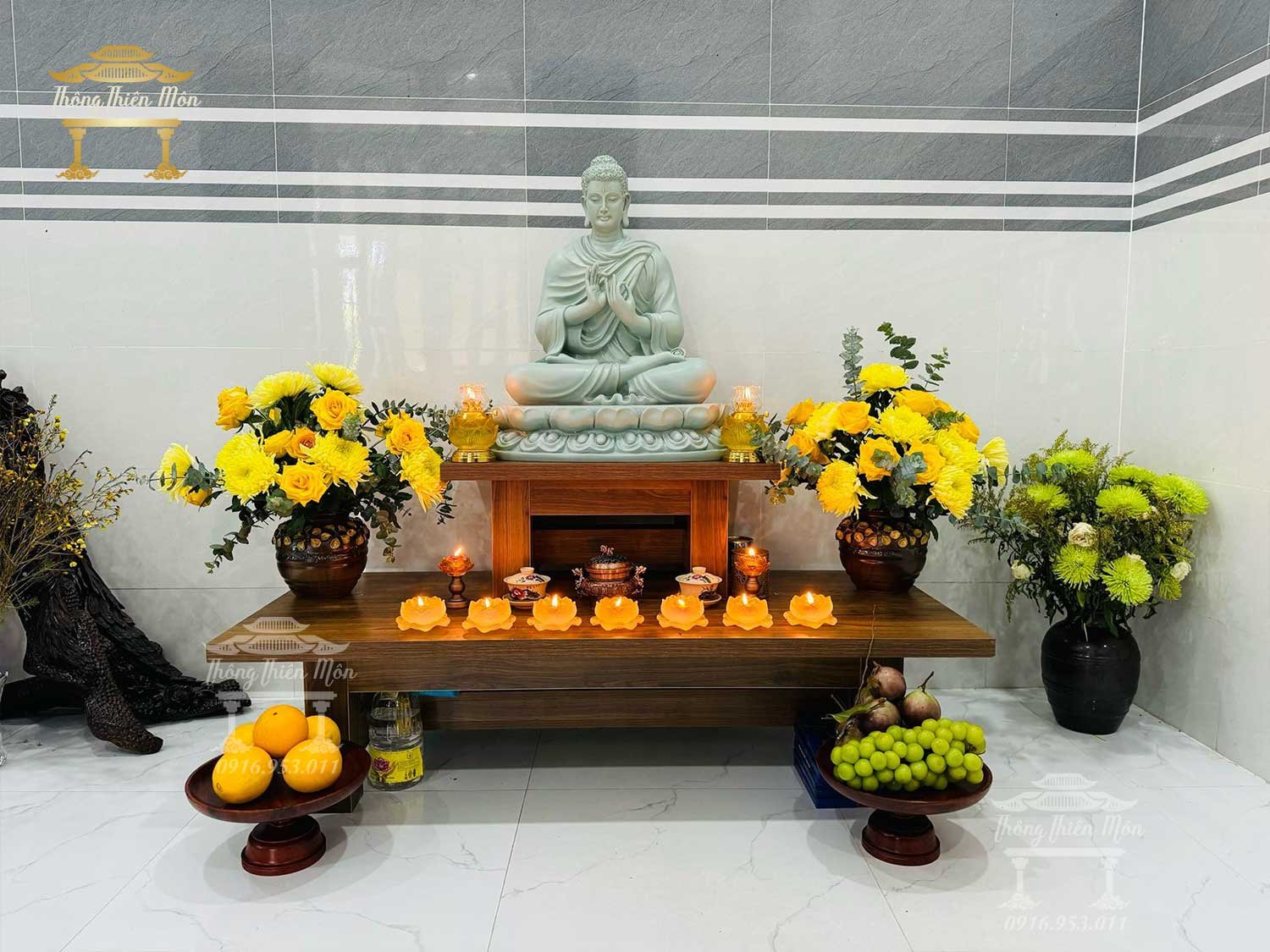 Tôn tượng Thích Ca Chuyển Pháp Luân - 70cm - Màu xam