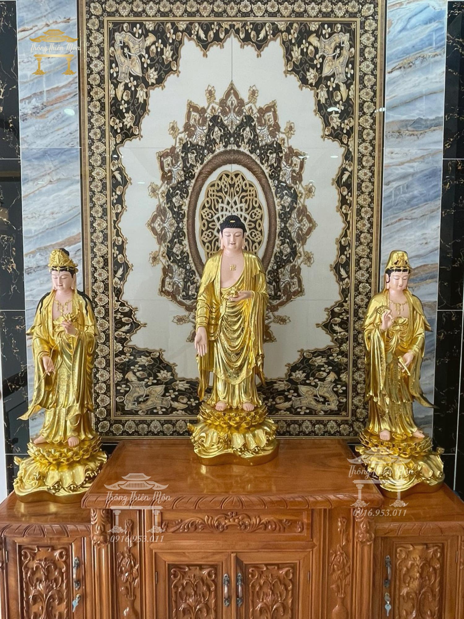 Tôn tượng Tây Phương Tam Thánh - Cao 90cm - Mạ vàng, vẽ diện