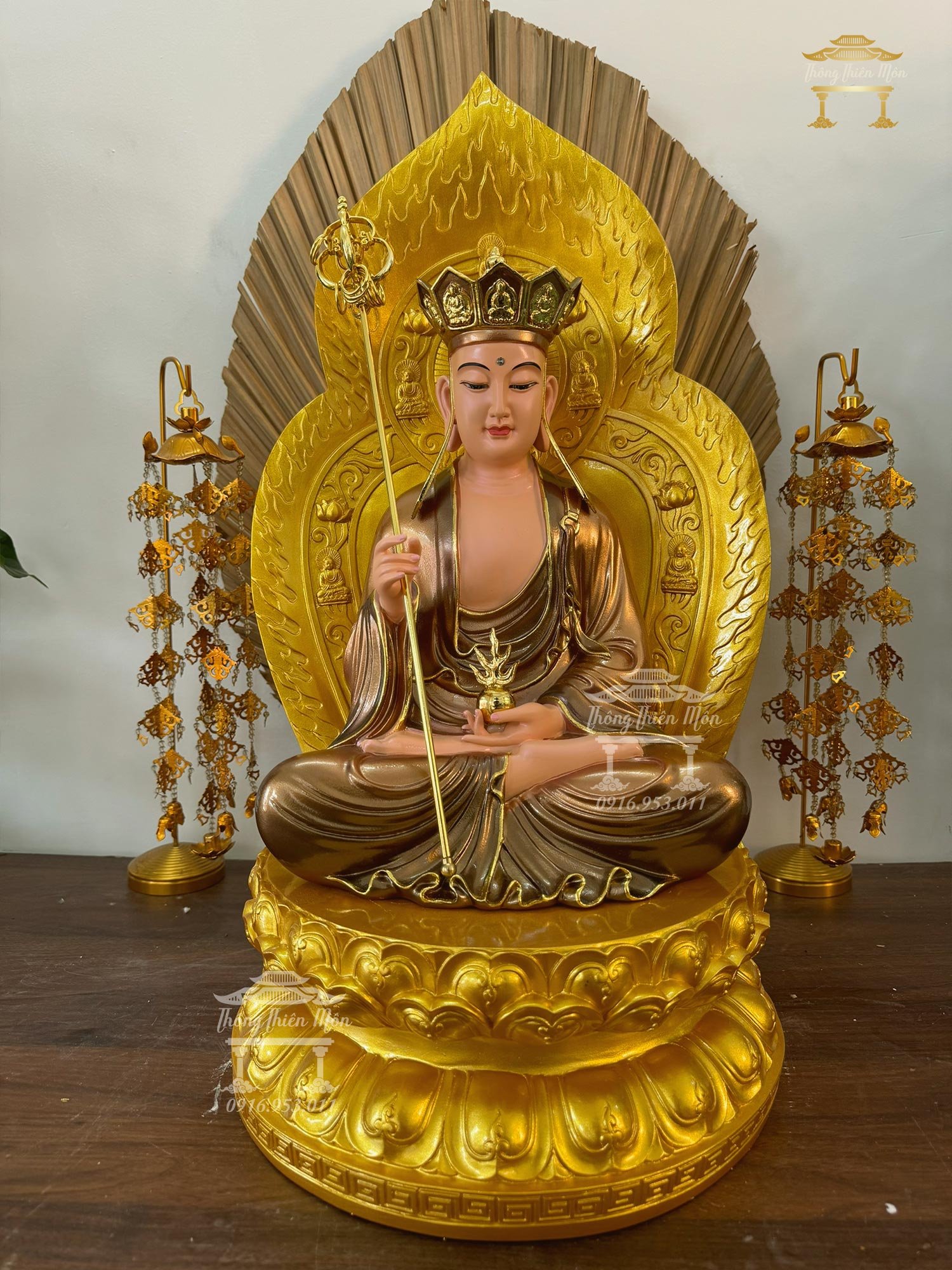 Tôn tượng Địa Tạng, Đế sen kết hợp thân quang, kích thước tổng thể 60cm