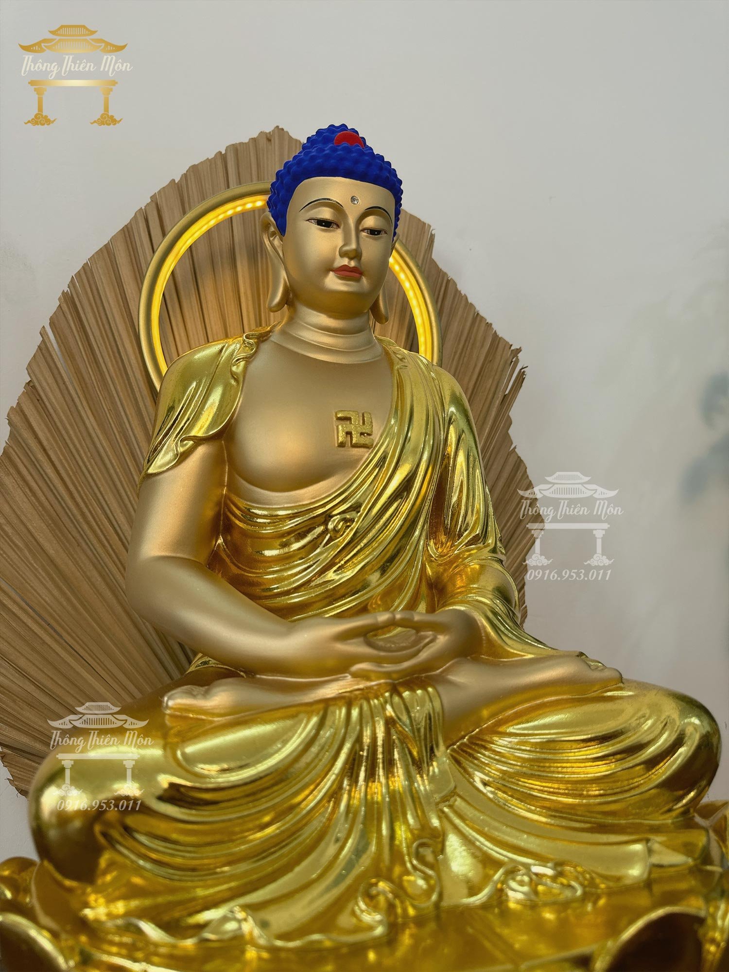 Tượng A Di Đà Phật - 60cm - Mạ vàng, da giả đồng, đá thạch anh Đài Loan cao cấp