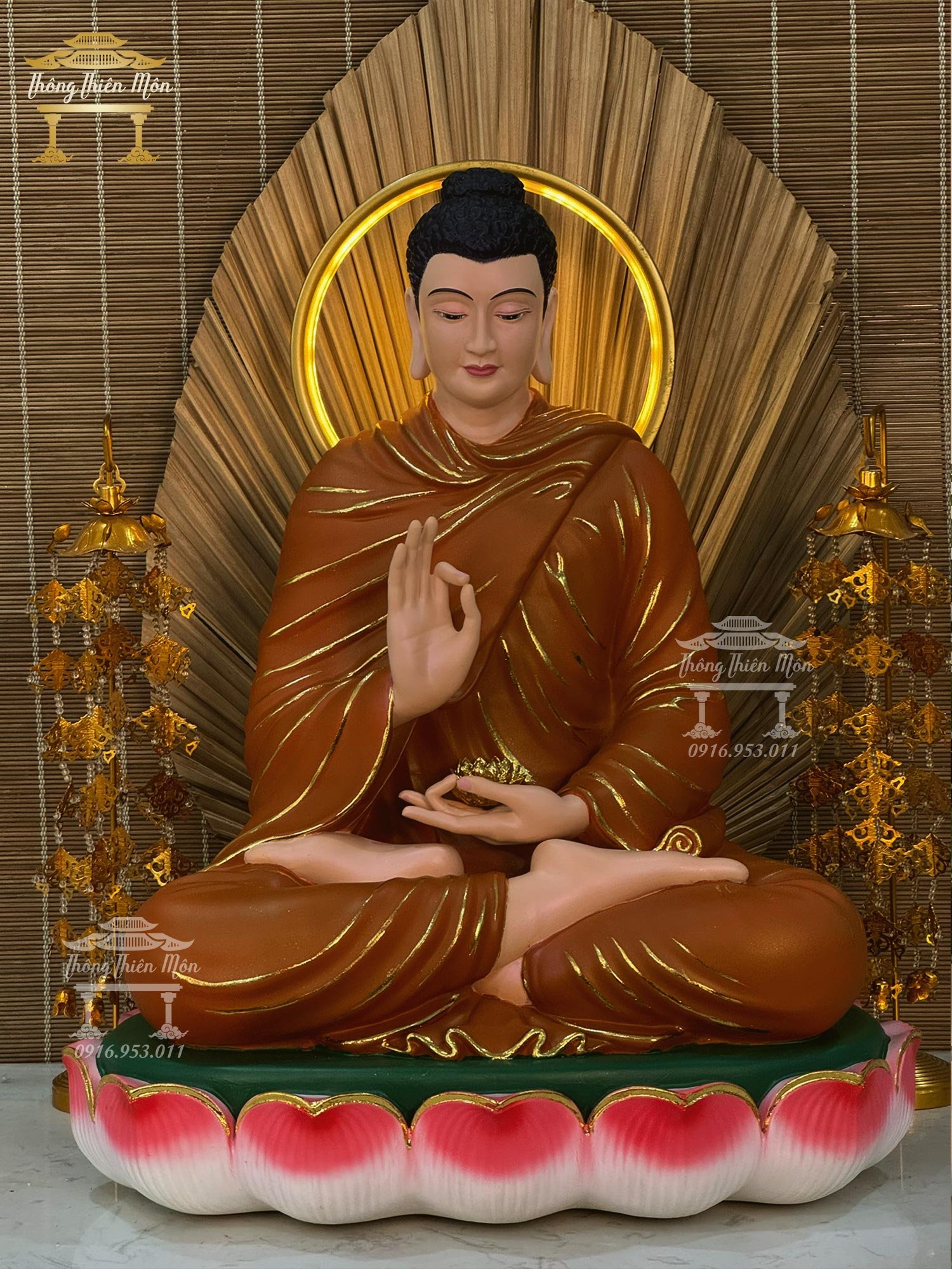 Tôn tượng Đức Phật Ban Phước - Kích thước 70cm - Đế sen 1 tầng, sơn màu theo yêu cầu