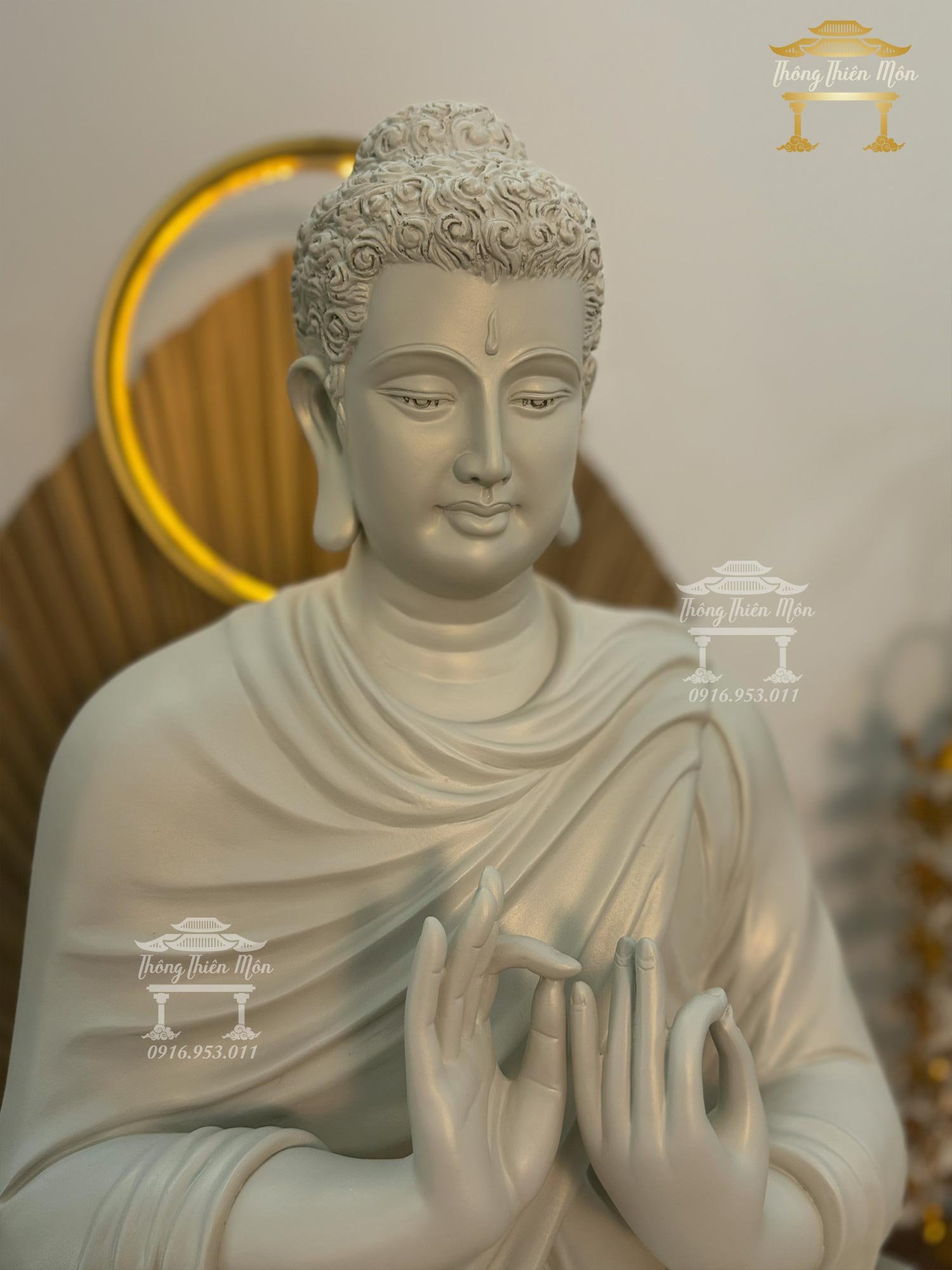 Tôn tượng Thích Ca Chuyển Pháp Luân - 70cm - Đế sen 1 tầng, sơn 1 màu