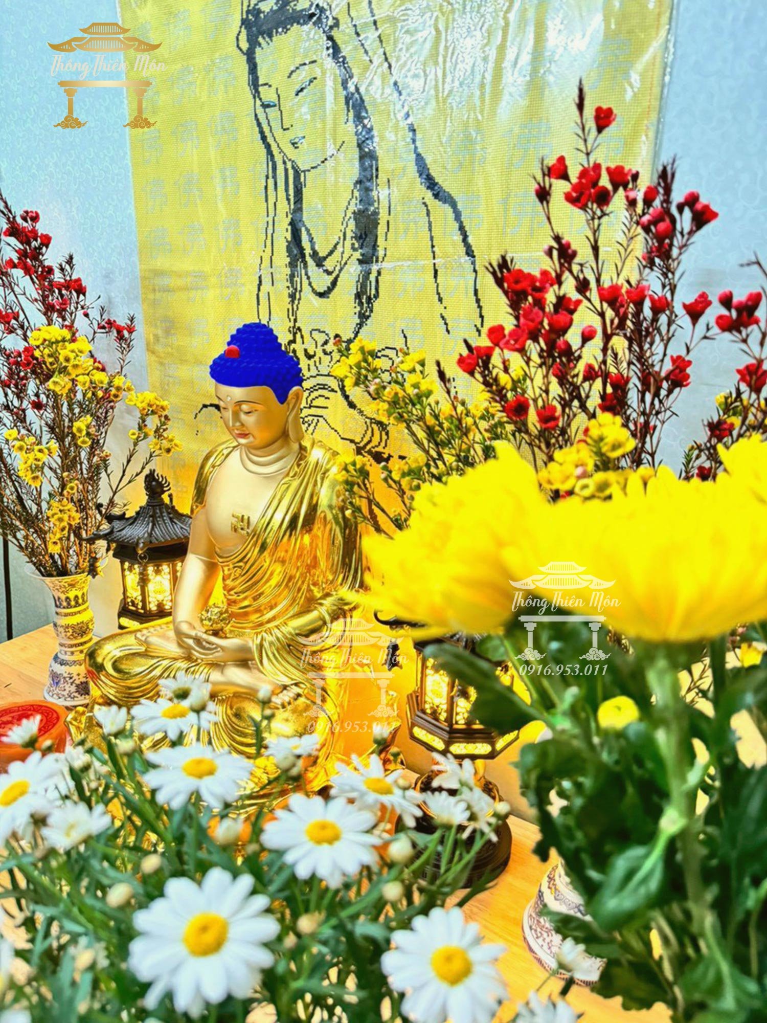 Tượng A Di Đà Phật - 60cm - Mạ vàng, da giả đồng, chất liệu Composite