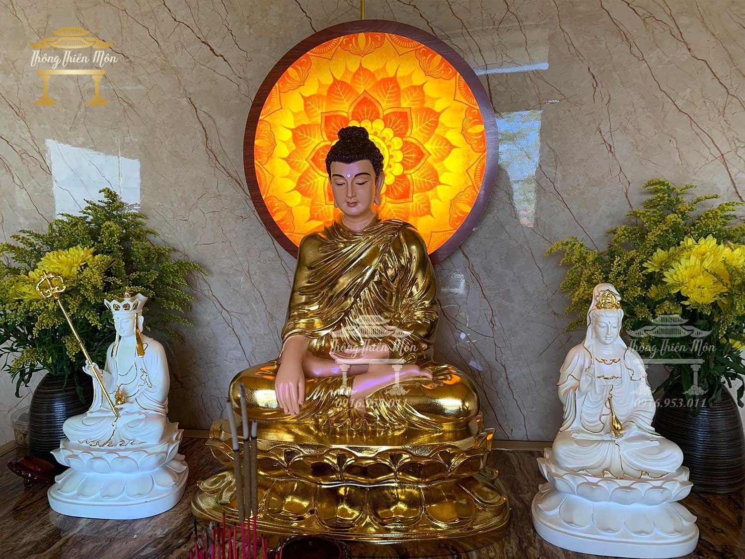 Tôn tượng Ta Bà Tam Thánh - Kích thước 30-50-30cm - Sơn màu theo yêu cầu