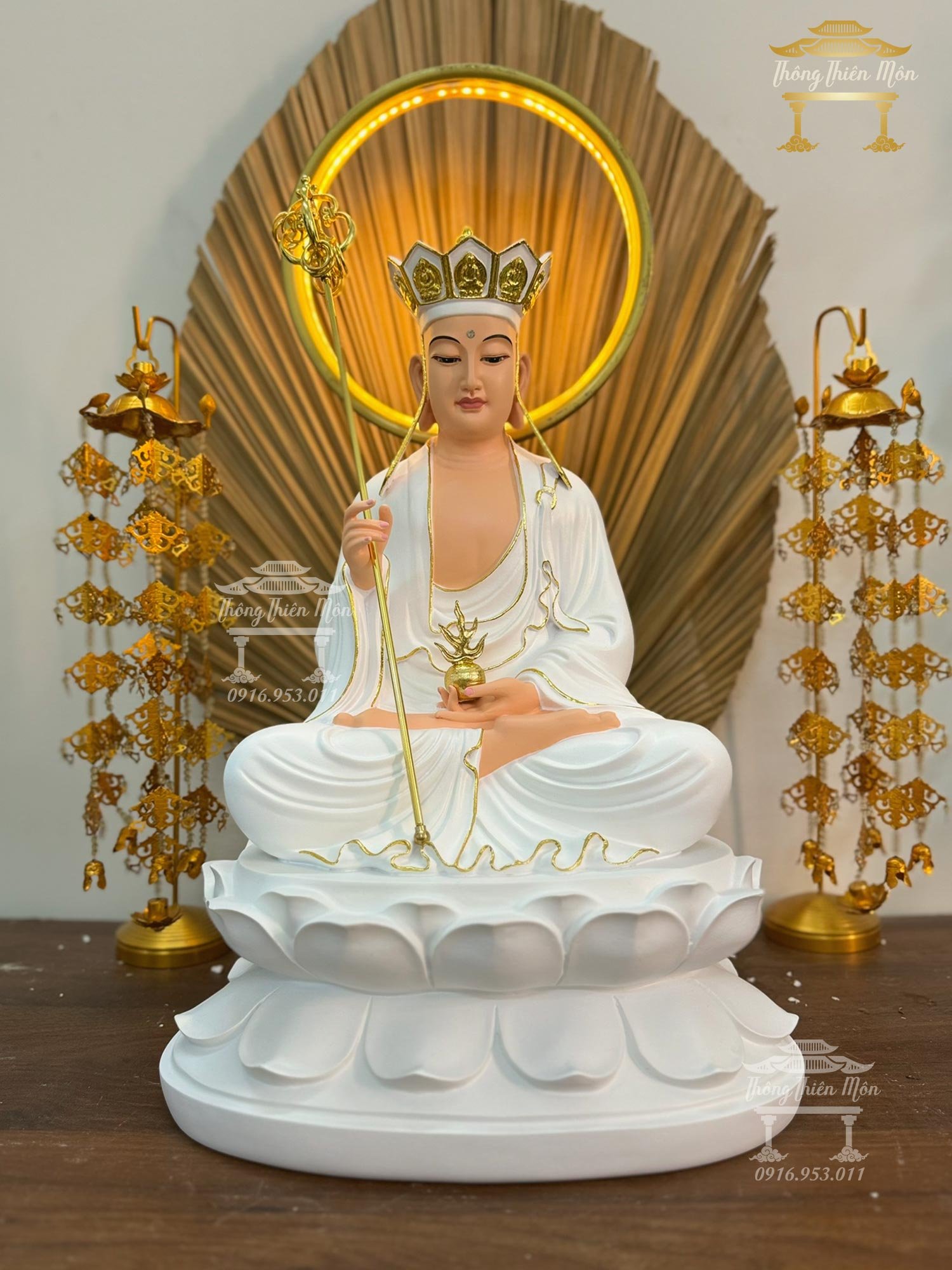 Tôn tượng Địa Tạng, Kích thước 45cm, Sơn màu, Viền vàng