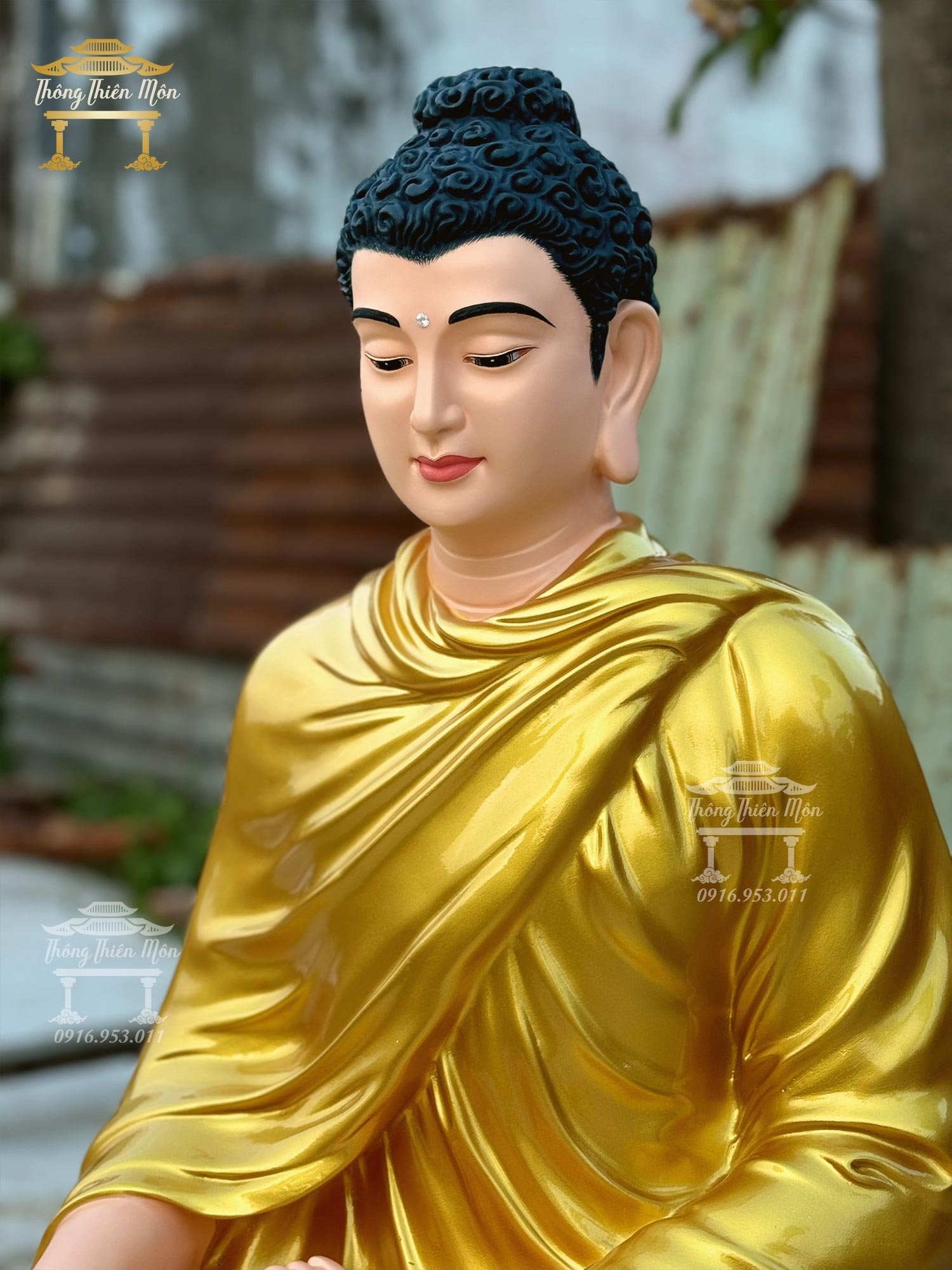 Tôn tượng Bổn Sư Ấn Địa Xúc Đế Sen - Kích thước 100cm - Màu Vàng Nhũ