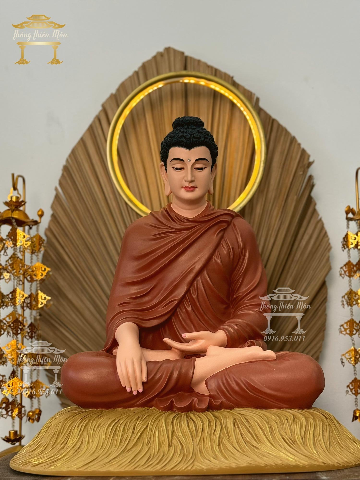 Tôn tượng Bổn Sư Thích Ca Mâu Ni Phật - Kích thước 45cm - Y màu gốm