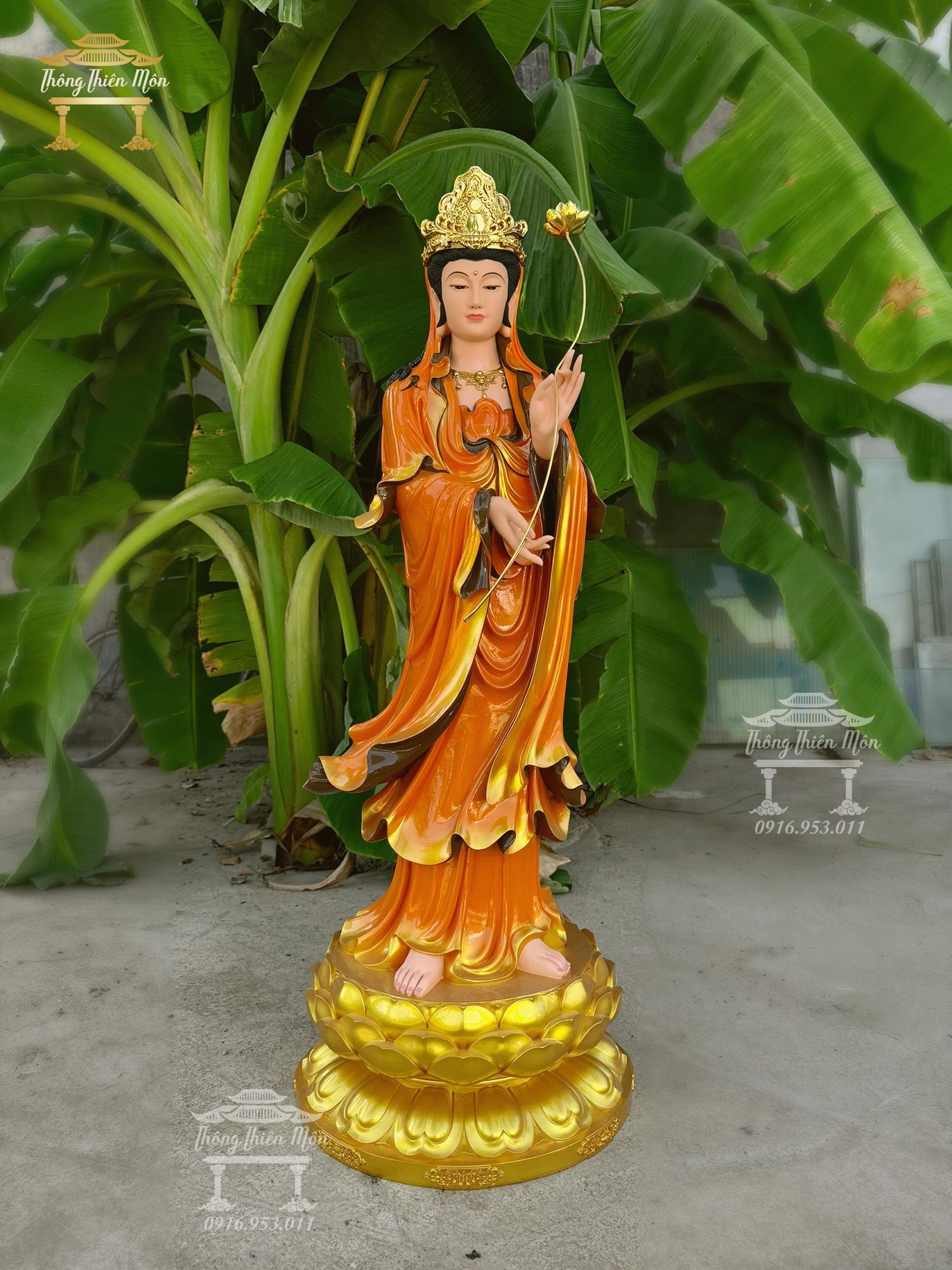 Tượng Đại Thế Chí Bồ Tát, Cao 120cm, Sơn khoáng cam