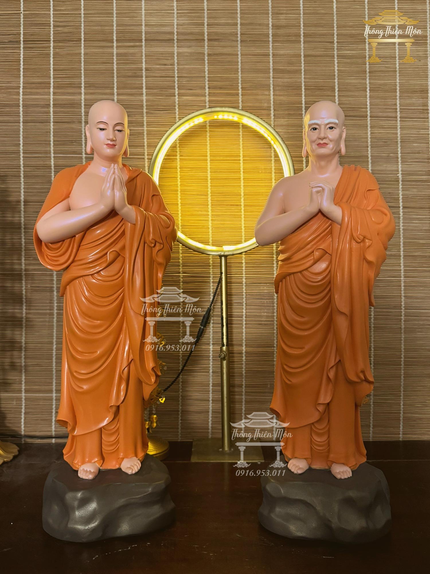 Tôn tượng Nhị vị Tôn Giả A Nan - Ca Diếp, Kích thước 50cm, Sơn màu + Vẽ diện