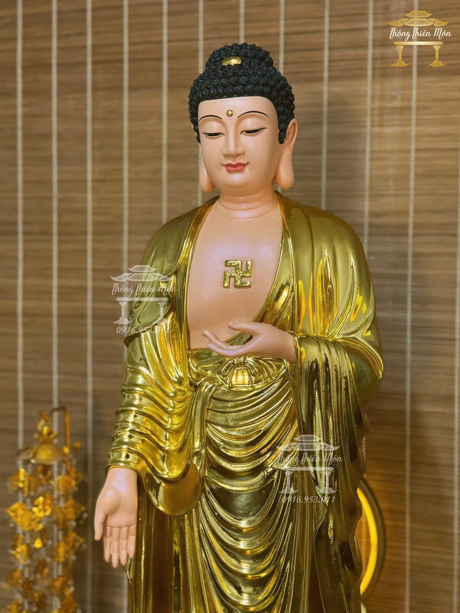 Tôn tượng A Di Đà, Kích thước 90cm, Mạ Vàng