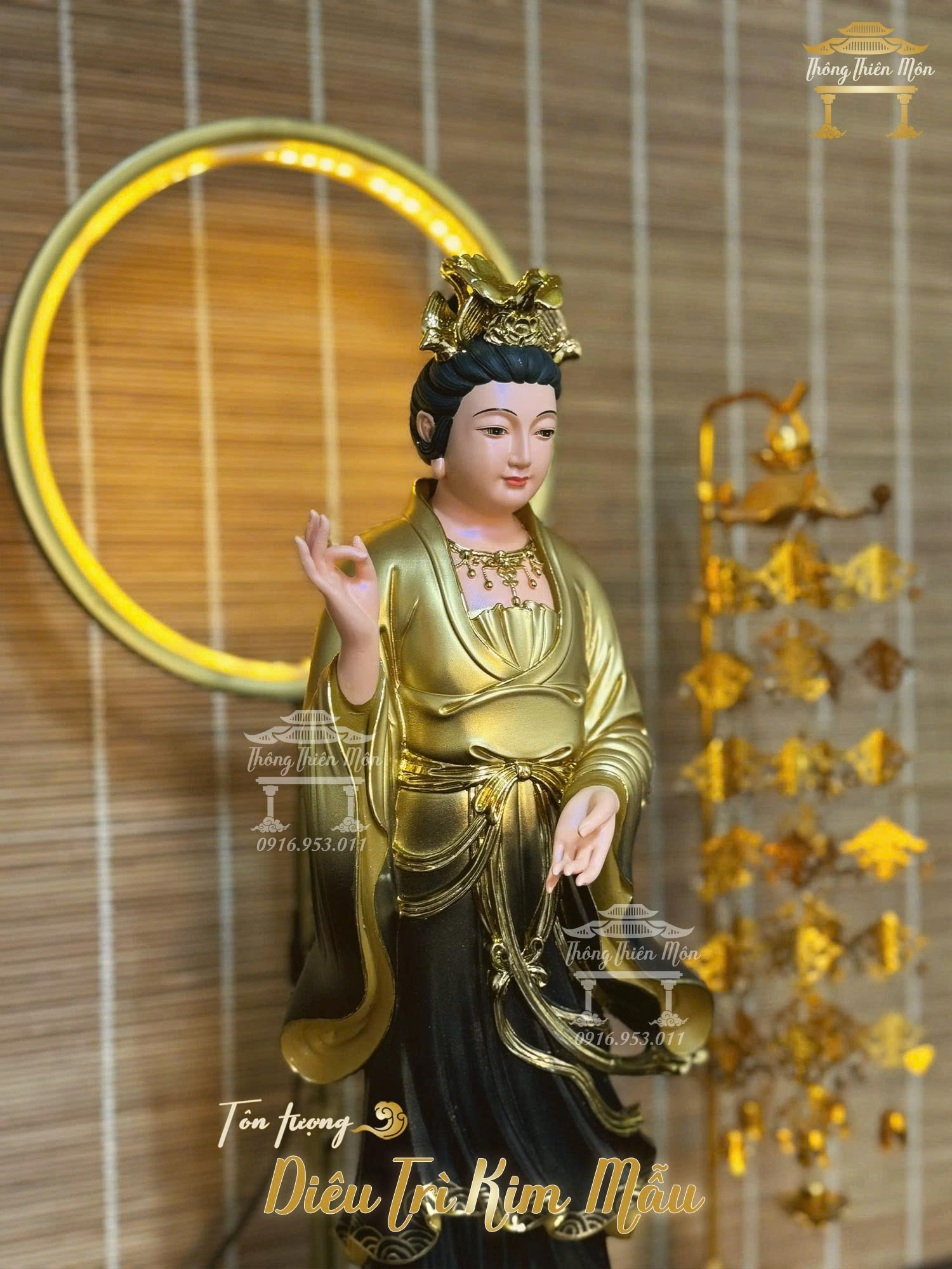 Tôn tượng Địa Mẫu, Kích thước 50cm, Phối đen vàng