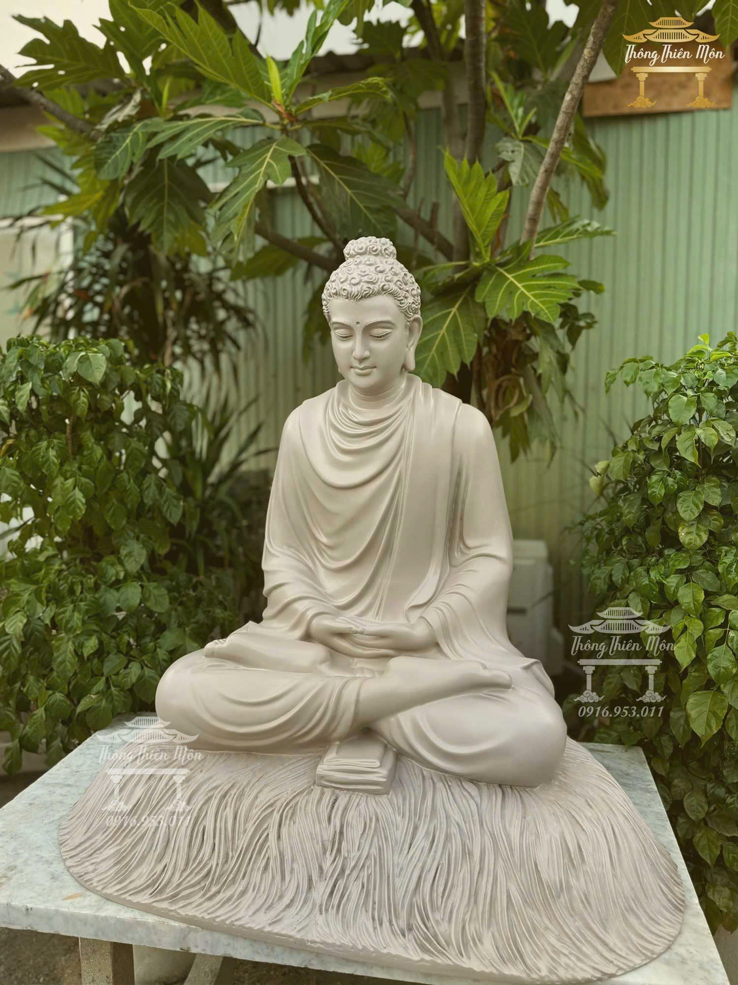 Tôn tượng Bổn Sư Thiền Định, Màu xám sữa, Kích thước 85cm