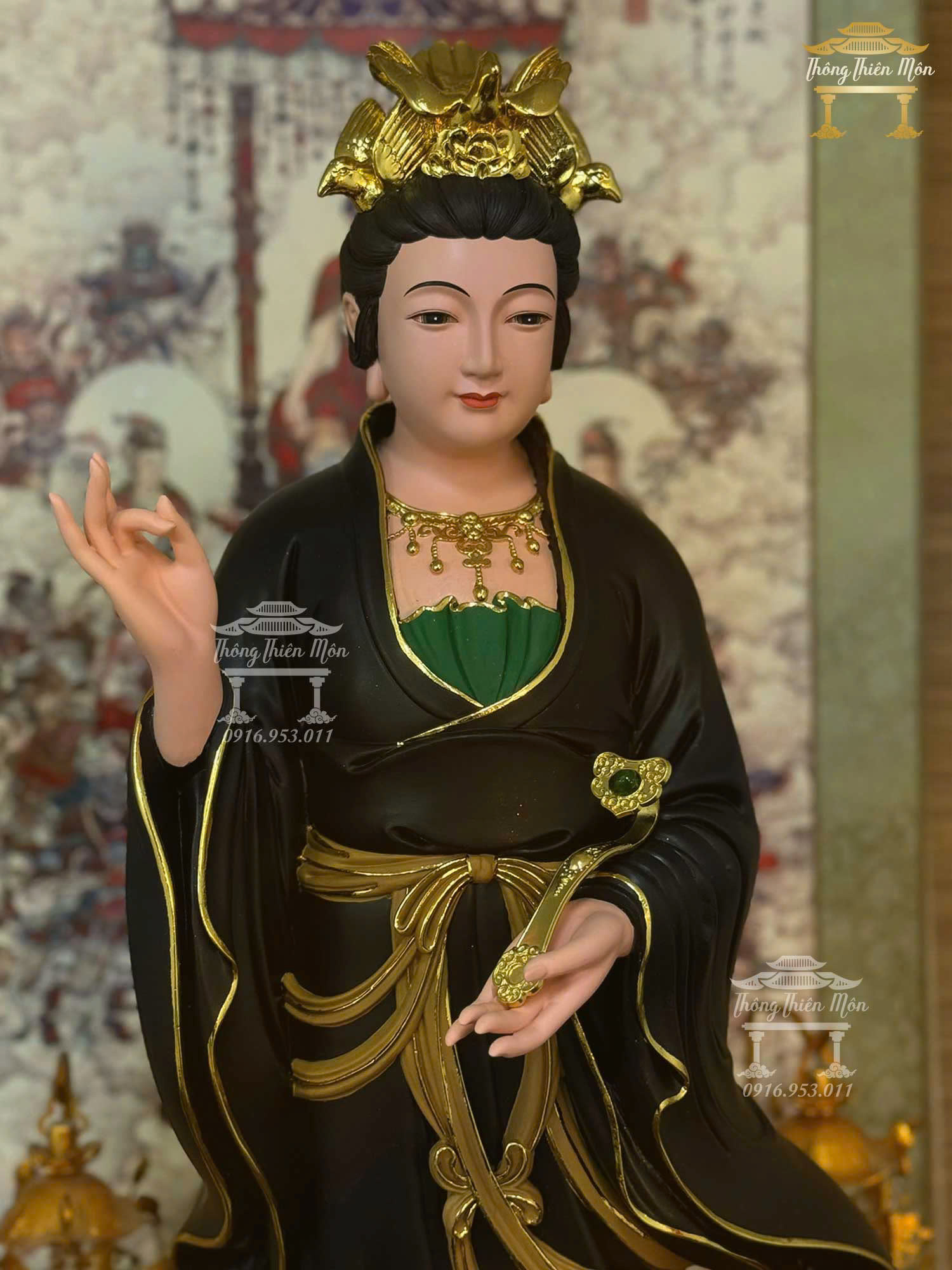 Tôn tượng Diêu Trì Địa Mẫu, Kích thước 90cm, Màu đen + nâu