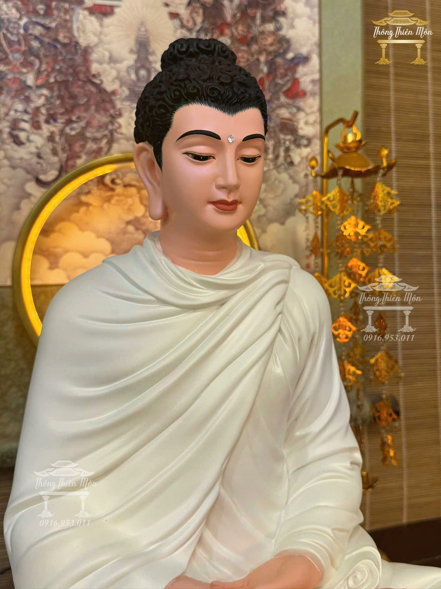 Tôn tượng Bổn Sư Thiền Định, Kích thước 45cm, Màu trắng