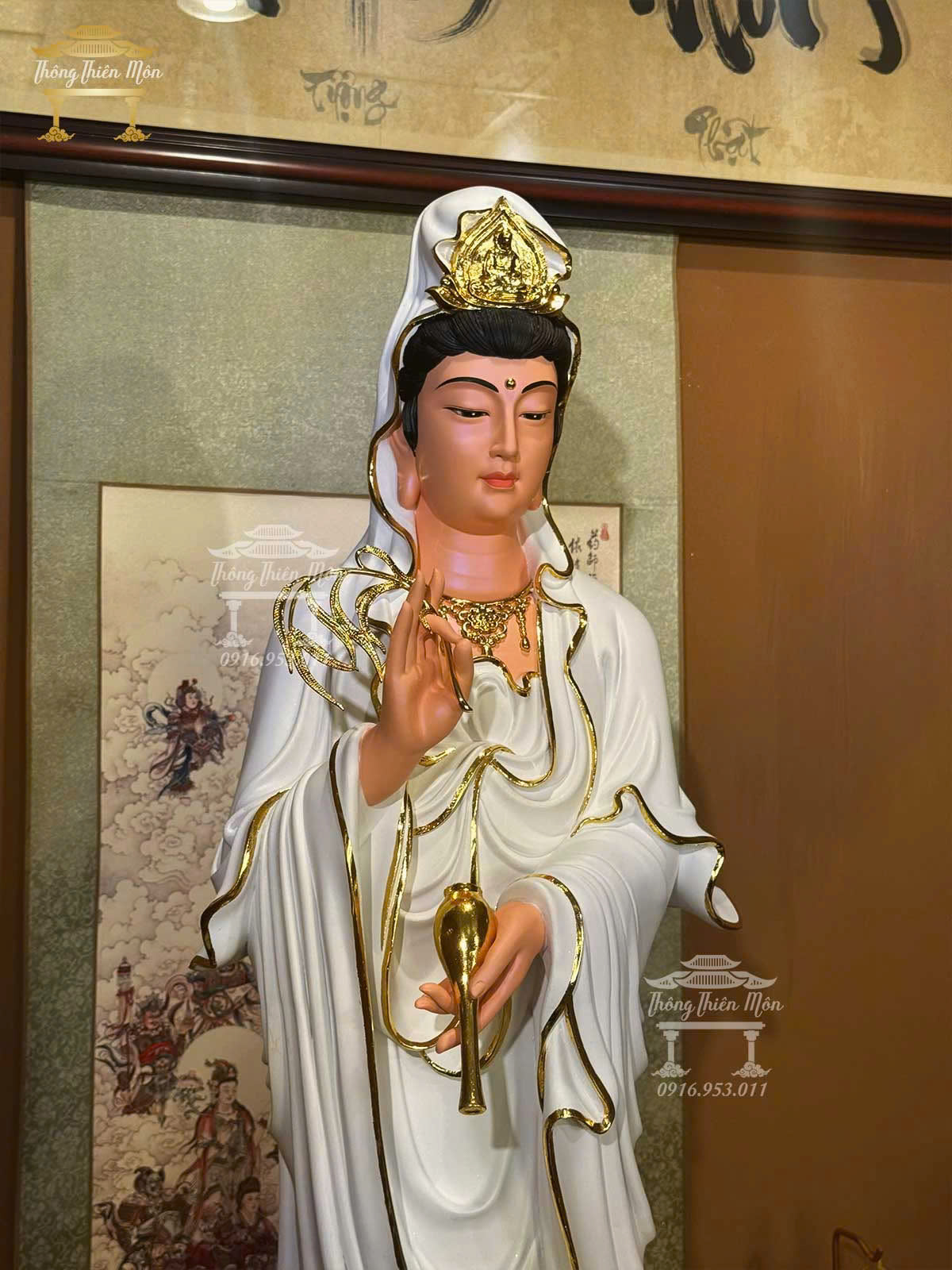 Tôn tượng Quan Âm dáng đứng, Kích thước 120cm, Màu trắng