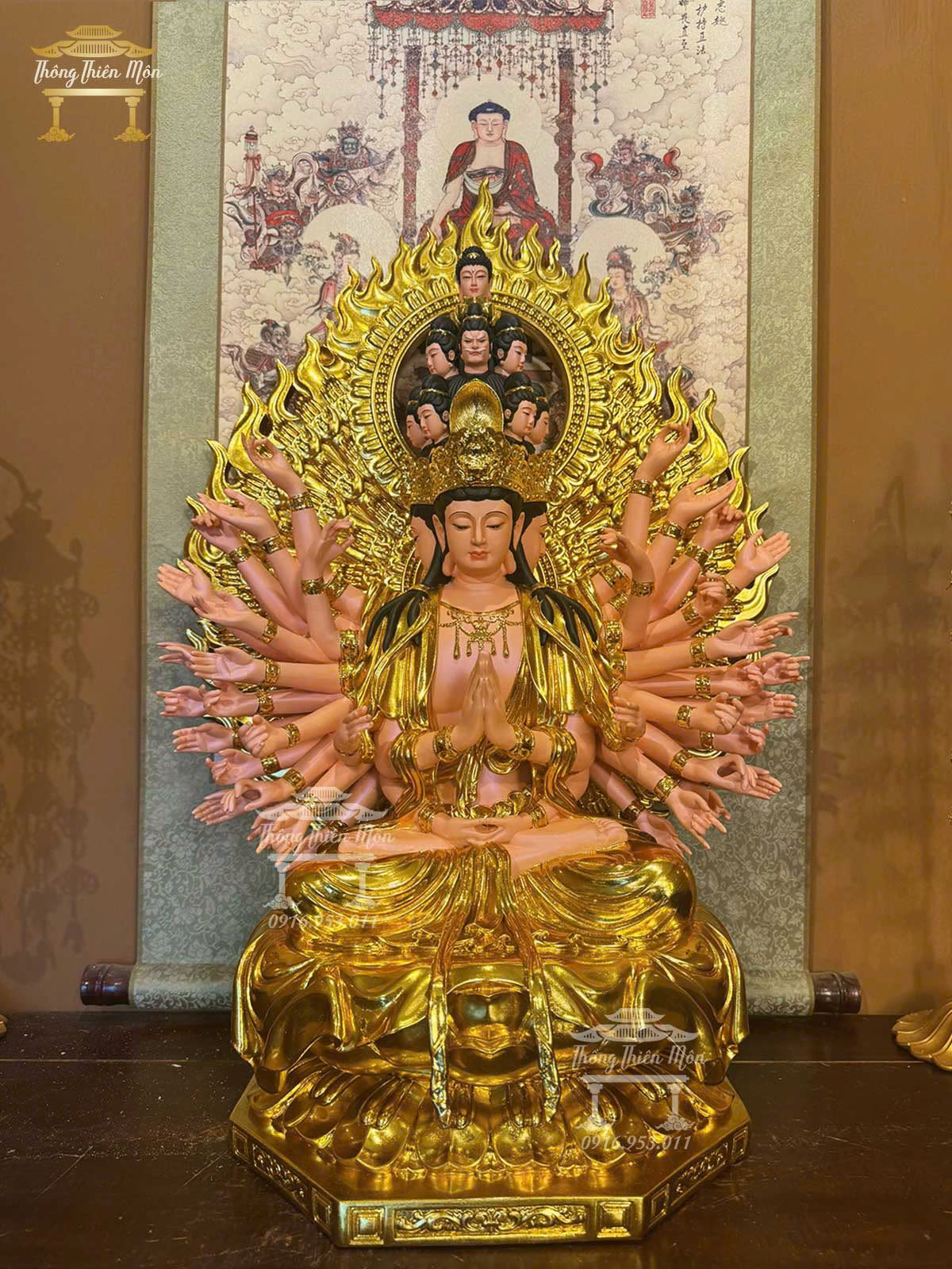 Tôn tượng Thiên thủ Thiên Nhãn, Kích thước 60cm, Mạ vàng
