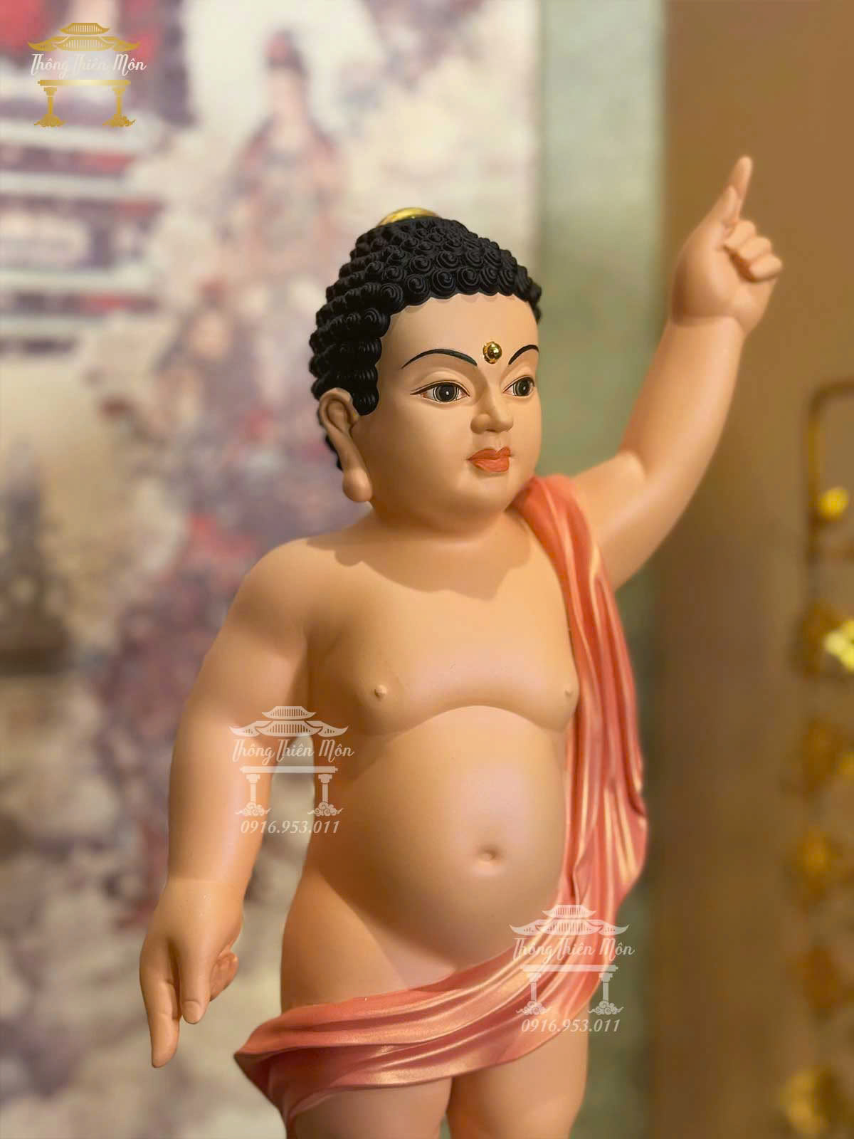 Tôn tượng Đản Sanh, Kích thước 35cm, Phối màu hồng