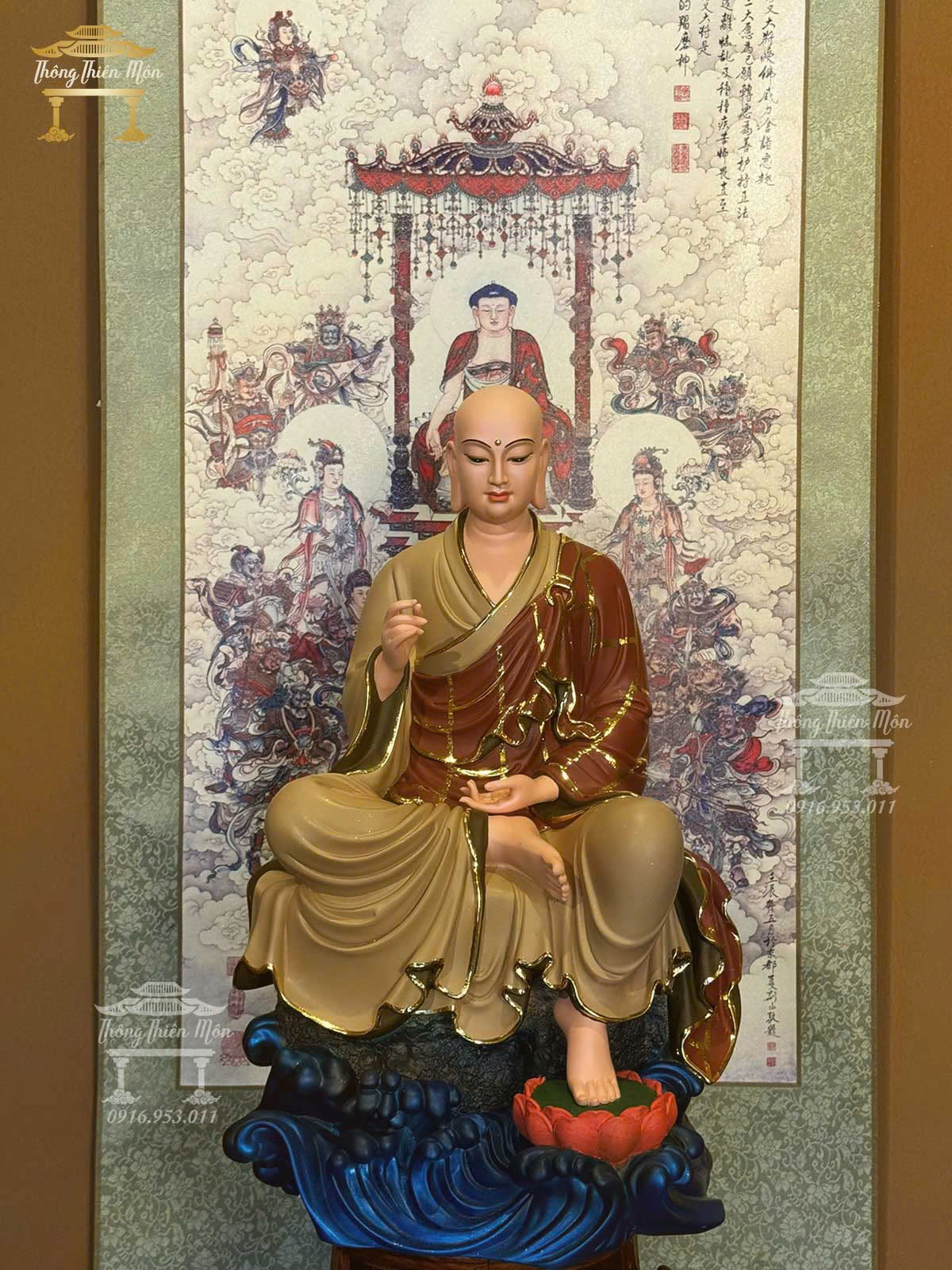 Tôn tượng Địa Tạng Tự Tại, Kích thước 45cm, Phối màu nâu