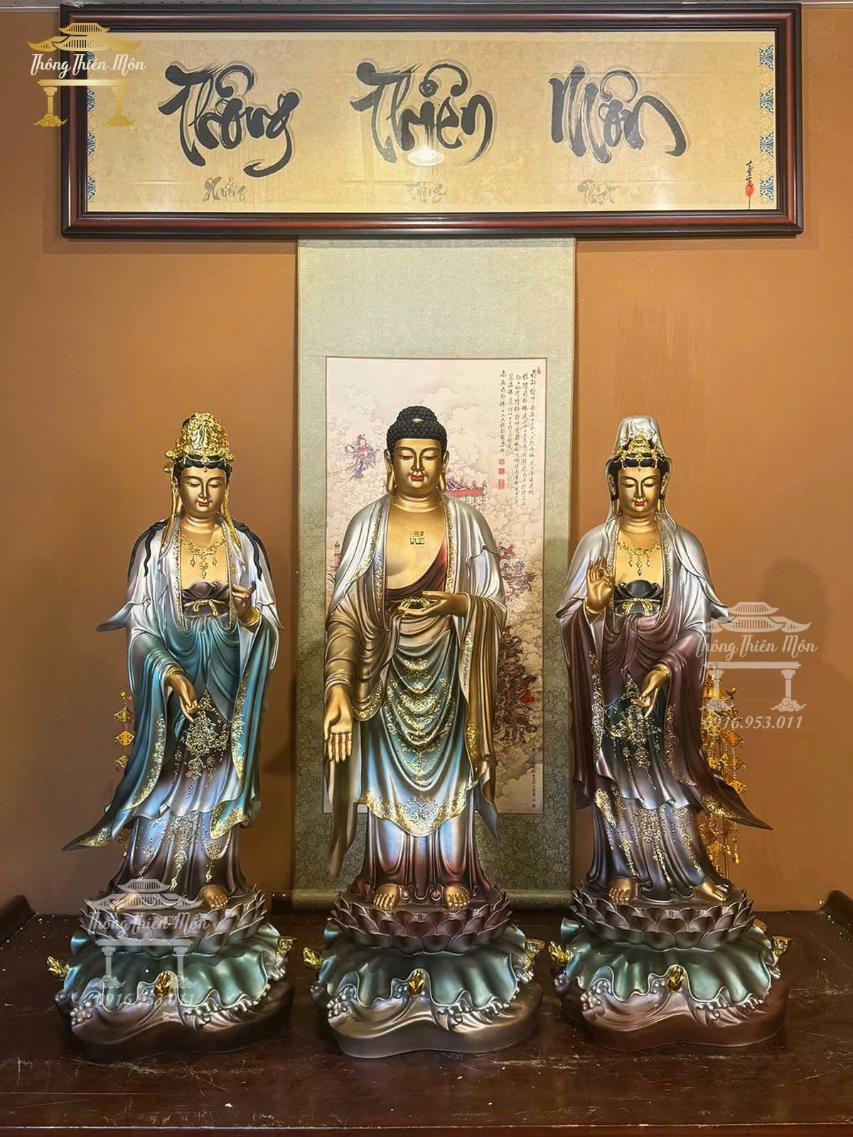 Tôn tượng Tây Phương Tam Thánh, Phối màu đồng, Kích thước 90cm