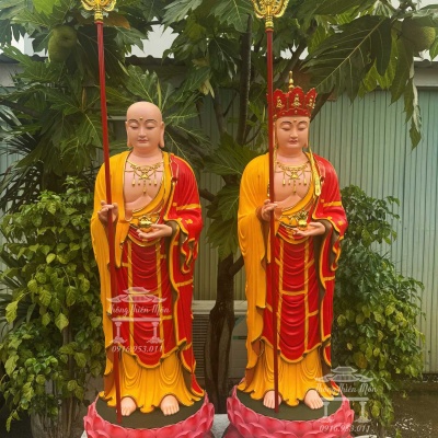 Tượng Địa Tạng Vương Bồ Tát, Kích thước 120cm, Y phước điền đỏ + vàng